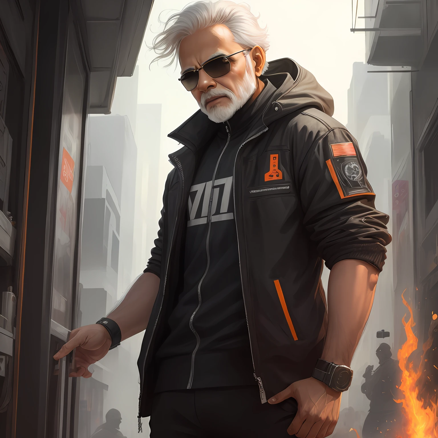 Narendra modi with sunglasses,cyberpunk,hot girls security