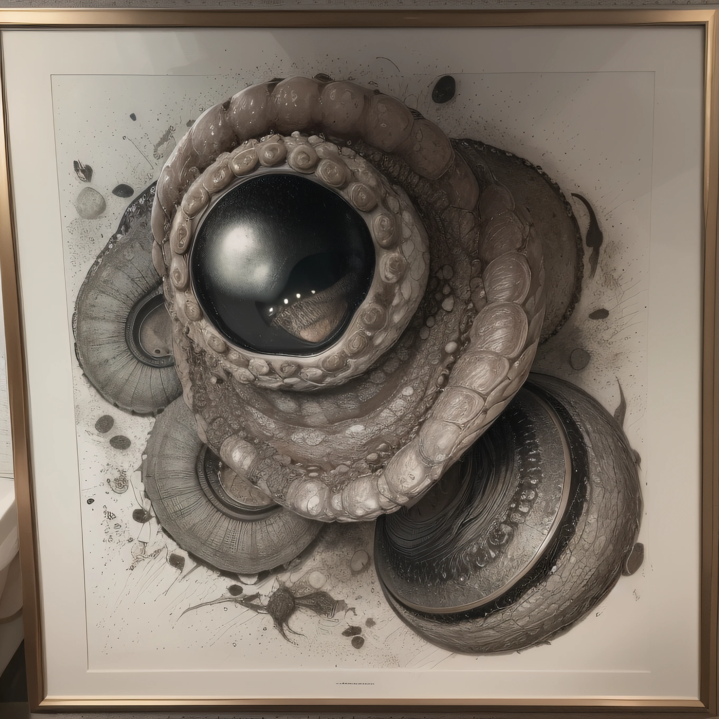 (extremadamente detallado, obra maestra, La mejor calidad), Estilo oscuro, intense illumination, rostro con arrugas, lengua larga, tentacle, deforme, monstruoso, interior de una piscina de agua verdosa, imagen submarina, alien con Colmillos finos, pico de pulpo amenazante. manchas de tinta. Rococo composition. Luz de caravaggio