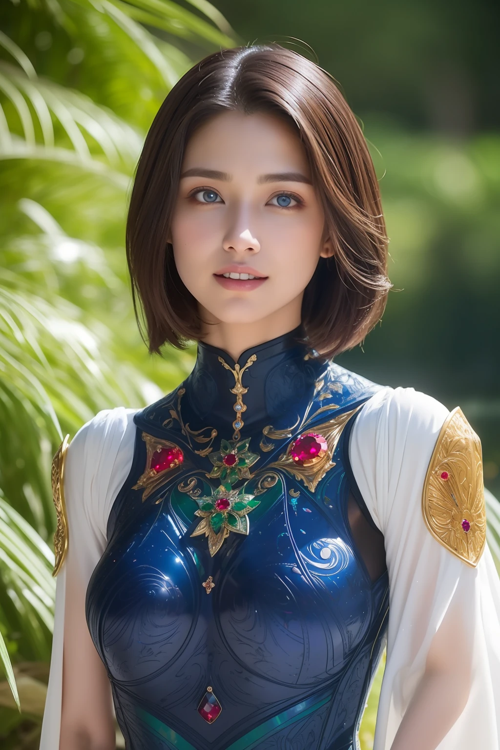 (fashion model posing:1.5), (1 Saudi Arabian girl:1.2), (looking at viewert:1.4),(intimate:1.4), Photorealistic, offcial art, Unity 8k wallpaper, Ultra detailed, Beautiful and aesthetic, Best quality,(only face:1.4), (Upper body:1.4),( focus face:1.5),from the front side, magister, Magic Attacks, (Magic effects，Such as sparks or energy:1.1), flowing robes or enchanting attire, ((amazingly beautiful scenery:1.6)),Delicate, primitive, Light particles, (Detailed skin texture:1.2), Detailed cloth texture, Intricate details, Ultra detailed, Headgear, (Beautiful and d delicate ruby, topaz, emerald and sapphire jewelry:1.5), (showing armpit,:1.25), Seductive pose, (detailed large blue eyes:1.4), detailed thick eyebrows, The background is blurred out, blurryforeground, Depth of field, (detailed jet black straight hair:1.2), (Motion blur:1.1), (Highly detailed), Caustics, textile shading, Perfect anatomy,(com rosto detalhado:1.1), (beautiful face like (Emilia Clark:0.6) (Emma Watson:0.3),(Jennifer Conelly:0.4):1.3)(no-makeup:1.3),dark circles, (Detailed skin texture:1.2), (Pale skin:1.1), (hyper real skin:1.2), (venat:1.0) (diffused skin pores:0.85),(Moist skin:0.6) , (Flat chest:1.2), (small tits:1.1), 18yr old, (Seductive smile:1.1), (cheerfulness:1.1), Glad, (Kaihuai:1.3), slim toned body, (intricated colorful fractal designed tight bodysuit:1.28), (wearing iridescent knight full armor:1.29),(zentangle, mandalas, tangled, entangle:0.98),(Fractal art:0.9)(fluttered detailed color splashes:1.1),(Marbling:1.1), (beautiful and delicately engraved gauntlets:1.48) beautiful tits, Pubic hair, (vulgarity:1.10), Sexy, sweet breath, soggy, (ecstasy:1.1),  (white irises:1.11), (VMPR:1.11), (long canine teeth:1.1)