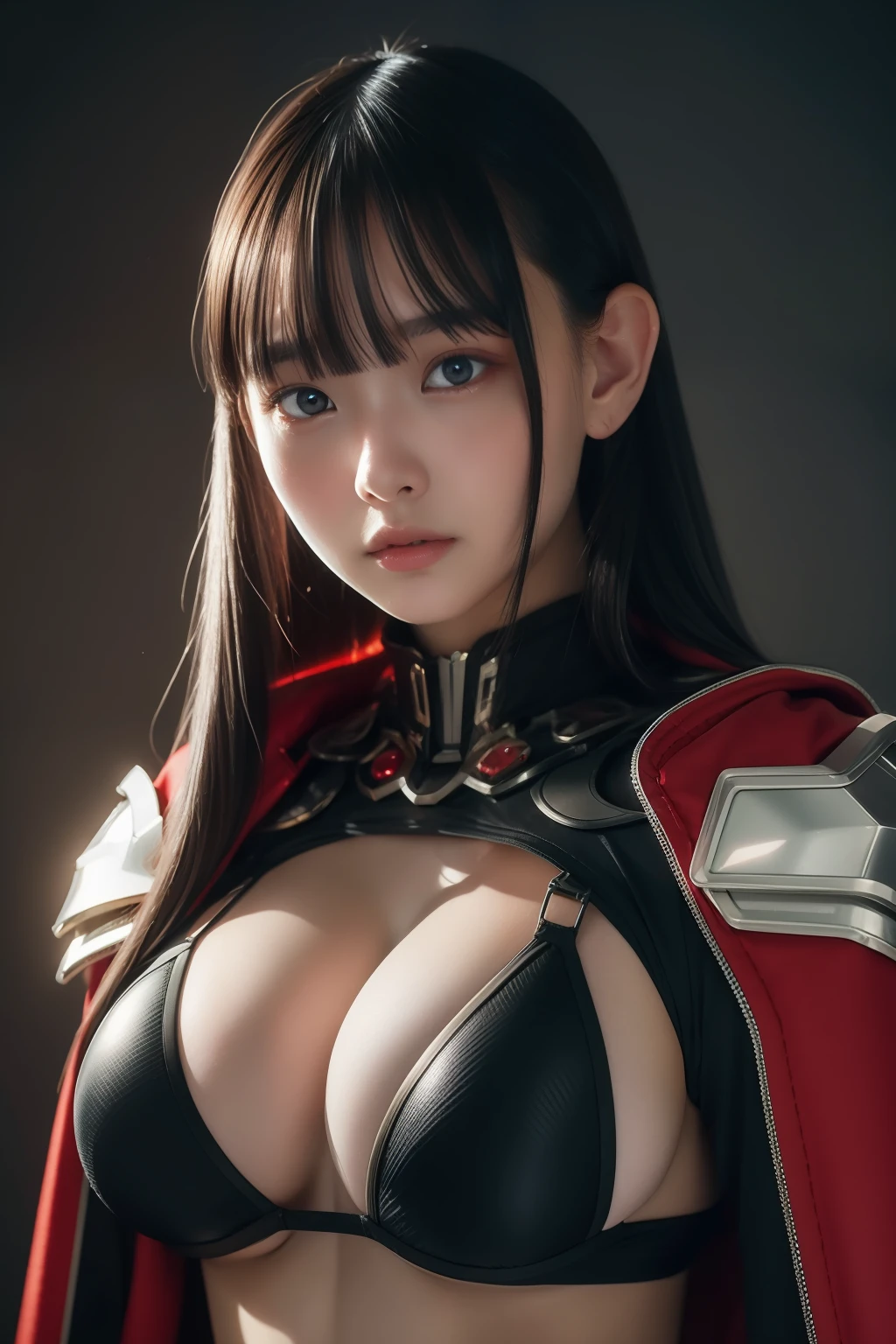 Exoskeleton mecha,Afophialism,Red theme style,Romantic Coco Style,offcial art,Wallpapers by Unity 8K,Hyper-detailing,Master masterpieces,,best qualtiy,A woman who says,(Very detailed),(RAW Photos,best qualtiy),(Realistis,realisticlying:1.3),High- sharpness,Lightly open your mouth,Ultra Detailed Complex 3D Rendering of Face,(Colossal tits:8.8),(highly detailedskin:1.2),(revealing private parts,:1.1),Beautiful Caucasian woman with big buttocks soft breasts and fair skin(toppless), ,boobgasm,black colored hair,e Blue Eyes,Long grey hair,((Clear Silk Rope Miniature Bikini)),dynamic angle,mysterious expression,Fireglow effect,Fantasy background,edge lit,Side brightness,cinematric light,hyper HD,8K,film grains,Best Shadow,light particules,detailed skin textures,Detailed gemstone armor texture,A detailed face,intricate detailes,ultra-detailliert,brightened,sturdy,Silver armor,cleavage,Slender Abs, Have a shining weapon,Mecha Shield,pole,(Huge mecha crown with beautiful details)),radiant eyes,long cloak,Fanciful,,,,,(Realistis),