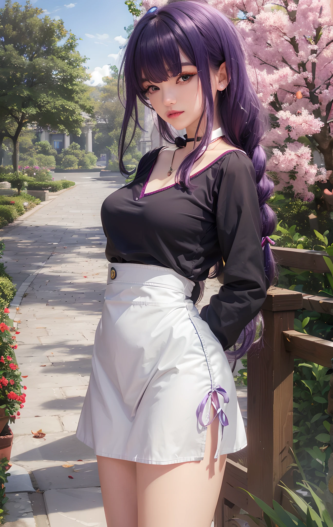 (photorealistic:1.4), best quality, masterpiece, ultra high res, 1girl, (detailed face:1.2), (detailed eyes:1.2), (detailed hair:1.2), (detailed clothes:1.2), 4k, (detailed color:1.2), (purple hair:1.2),