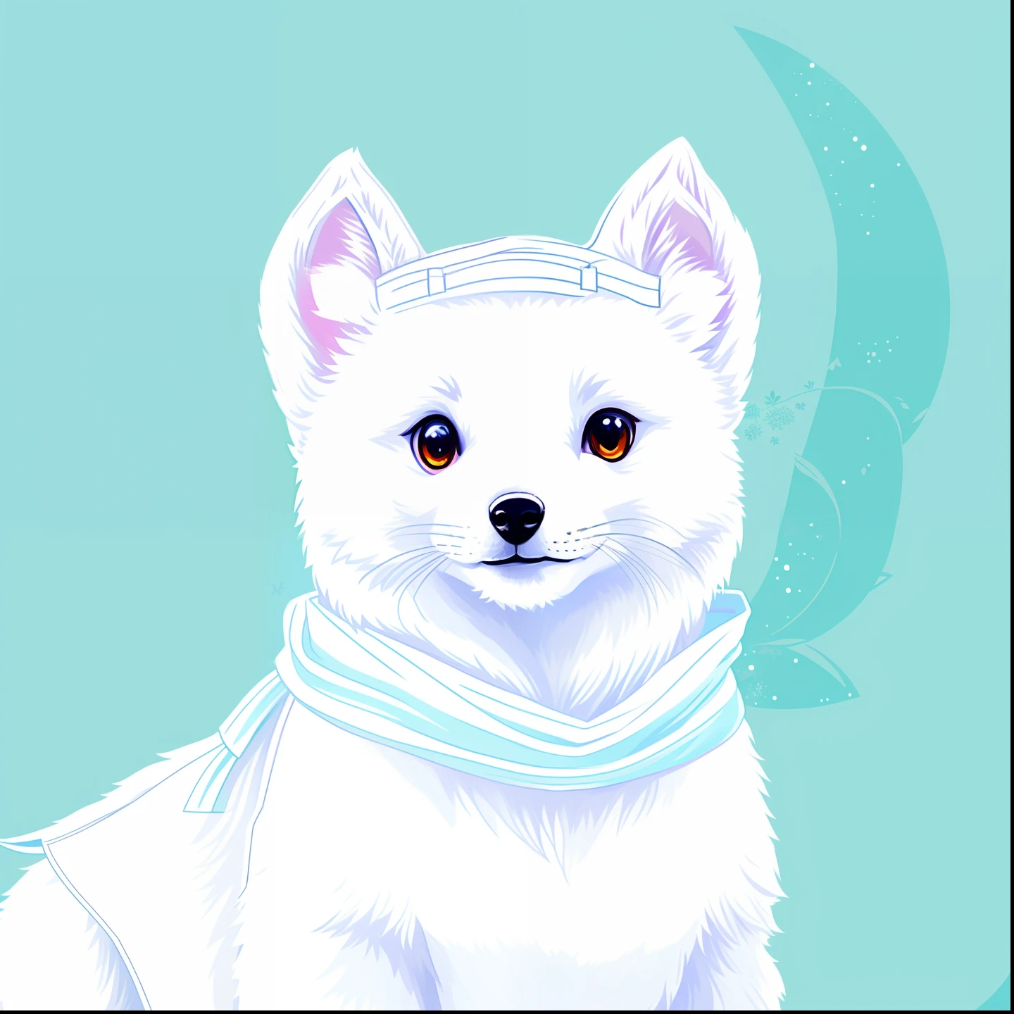 A white dog with a white collar and a white scarf, Anthropomorphic Shiba Inu, lineless, White-haired fox, ethereal fox, inspired by Shiba Kōkan, shibu inu, Soft anime illustration, A white wolf, White fox, kemonomimi, furry digital art, anthropomorphic dog