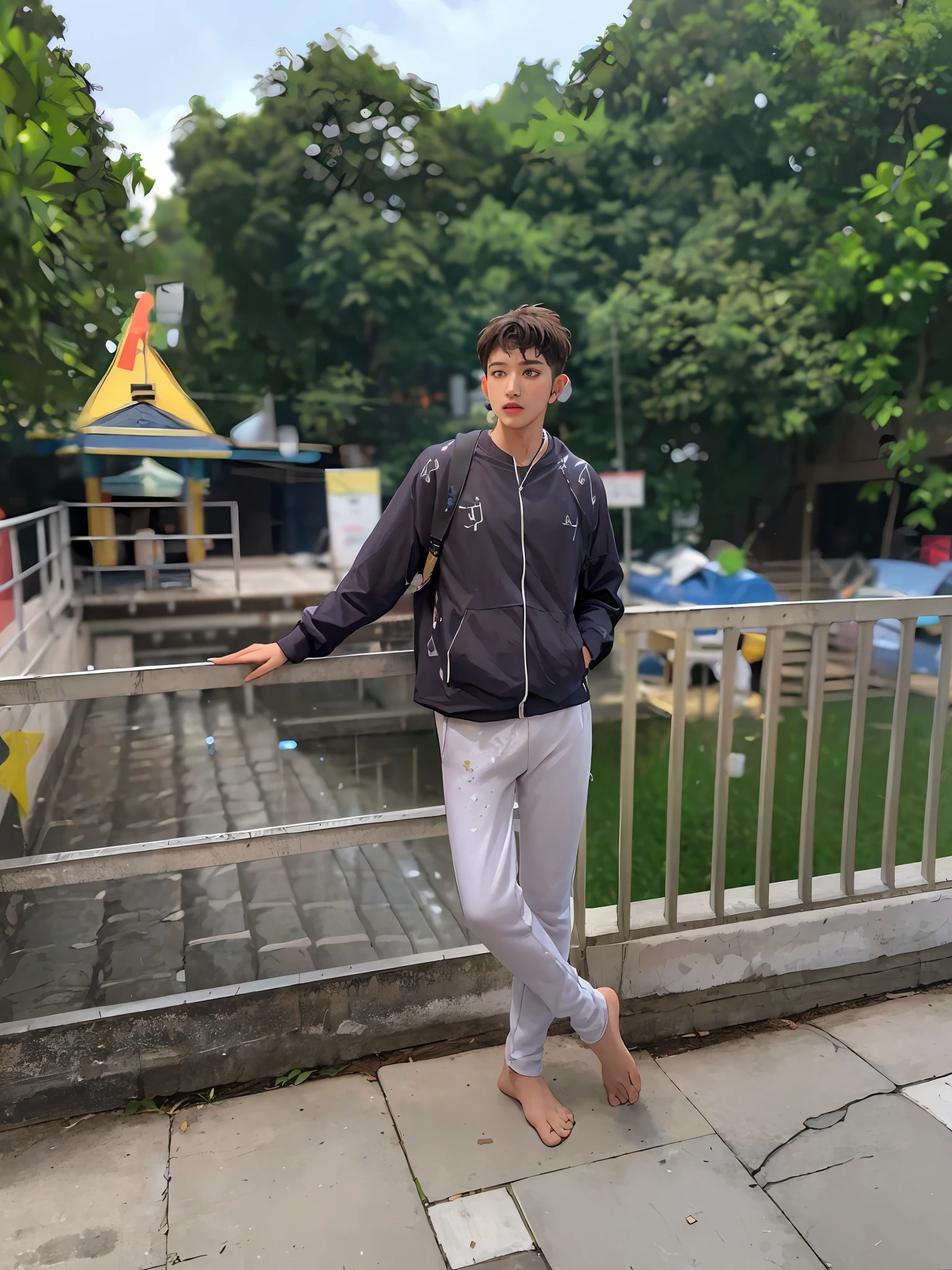 masterpiece, bset quality, realistic,1 boy
Sweat t shirt,hear style,ankale pant,white shoes