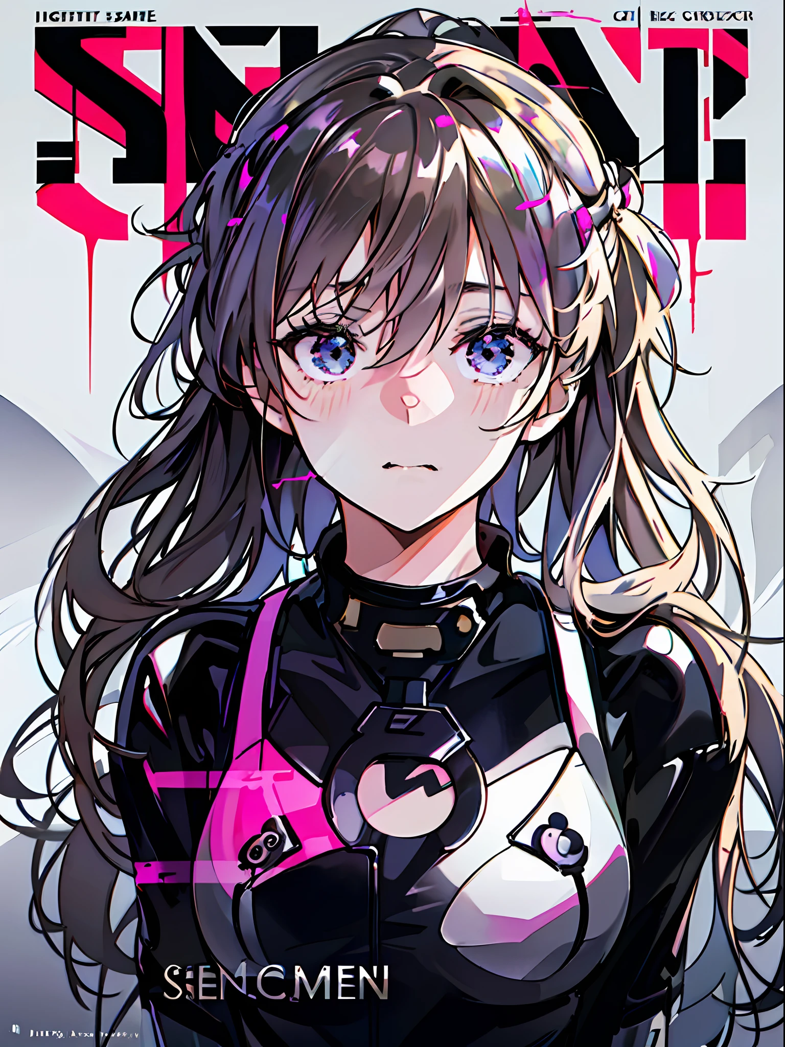 (​masterpiece、top-quality、hight resolution)、 full of shyness、red blush、Wavy mouth、(((Dramatic)))、(((gritty)))、(((vehement))))The poster of the film appears as a central character。She is shy in the center of the poster、Wearing an idol costume、Has a determined look。The background is dark and rough、I feel like I'm drunk。Text is bold and eye-catching、Catchy slogans add to the overall drama and excitement。The color palette is dominated by dark colors.、Bright colors dotted、Make your poster dynamic and visually impactful、Tachi- e(magazine:1.3)、(cover-style:1.3)、Fashionable、with a vibrant、outfits、the pose、the front、colourfull、Dynamic、Background with、element、self-assured、Expressively、ngel、statement、attachment、An majestic、coiled、surroundings、Touch、The scene、Texto、covers、boldface、grab attention、Titles、lo fashion、Font、Catchy、Titles、Large、grab attention、moderno、 Trendy、concentrating、Stylish、1 girl in