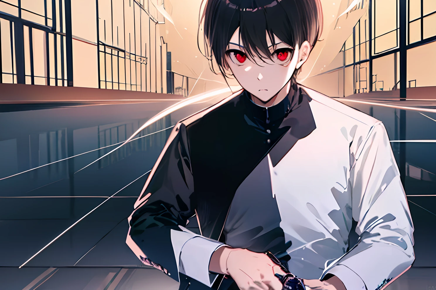 ((Primary work)), ((melhor qualidade)), High, ((((Format of an Illustration of a book)))), (((((He has a Caliber 38 Special revolver in his right hand, holding it correctly to shoot)))))), (((A boy with short black hair and red eyes))), ((( (There is only one person)))), Kiyotaka Ayanokuji, ((((adolescente de  anos)))), (((men's school uniform white shirt black jacket open jacket long black pants))), ((Olhos vermelhos))), (((((cabelo preto curto))))))), ((corpo inteiro anatomicamente correto)), pernas normais, ((usa sapatos pretos)), ((He has a scared face and confusion)), ((Detailed full scenario)), ((mystery)), ((horror)), ((Tempo tenso)), Postura equilibrada, blush sutil | | | | | | | | | | | | | | |, Pingente de cristal BREAK golden hour, (Rim lighting): 1.2, tons quentes, Brilho solar, sombras suaves, cores vibrantes, painterly effect, dreamy atmosphere BREAK scenic lake, montanhas distantes, salgueiro, calm water, reflection, nuvens iluminadas pelo sol, Tranquil setting, idyllic sunset, Ultra Detalhado, Arte Oficial, Unity 8k papel de parede, Zentangle, mandala