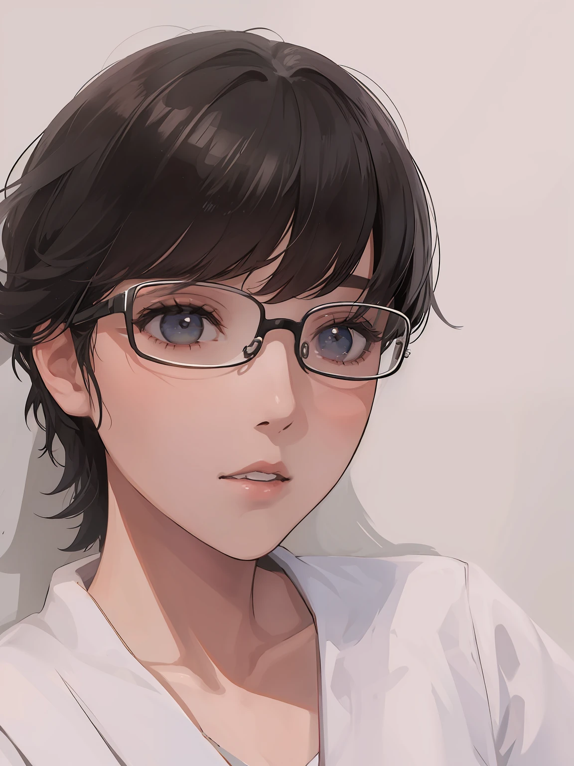 girl with,A dark-haired,eye glasses,a sailor suit