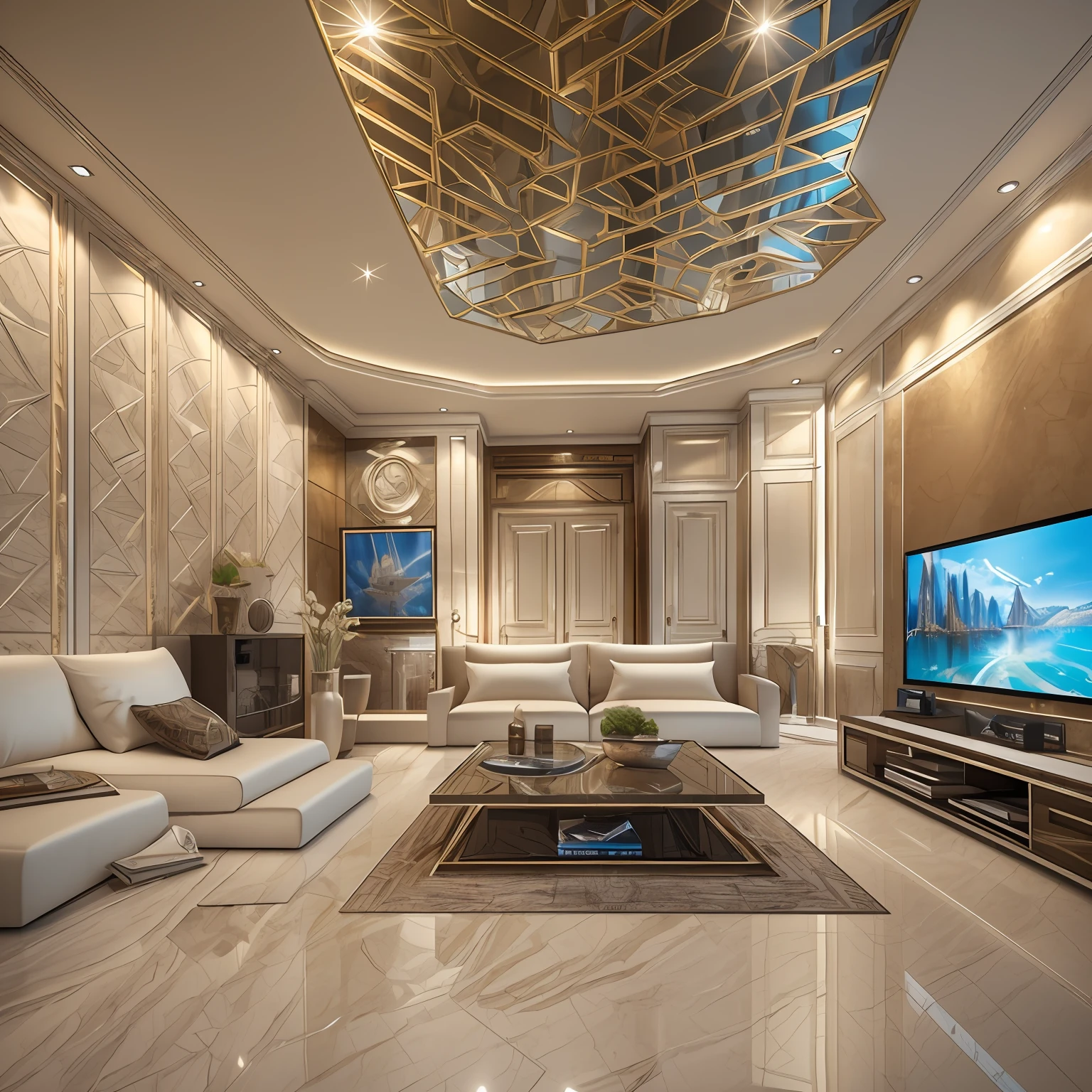 high high quality,Best quality at best,Realiy,Super realistic,super detailing,tmasterpiece,A high resolution,8K,Very realistic,Technology modern living room design,Heavy metallic texture,Strong cultural atmosphere,a 3D render