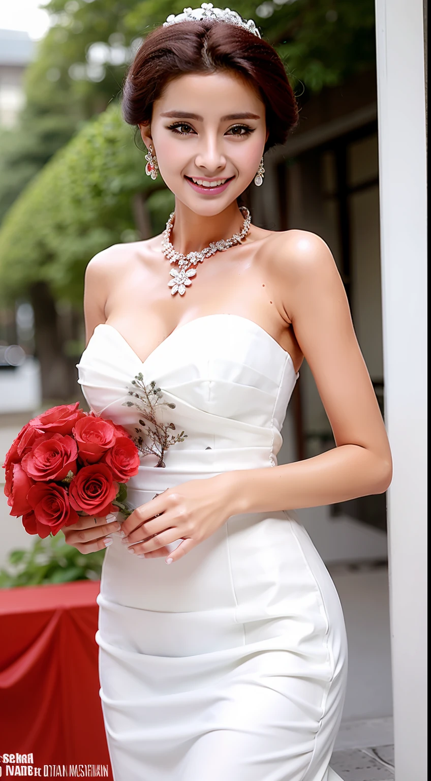 Fashion model 18 years old [[[[closeup cleavage]]]], [[[[boobgasm]]]], [[[[coll]]]], [[[[bshoulders]]]], perfect  eyes, Perfect iris，Perfect lips，perfect teeth，Perfect skin，Long face，slender nose，Soft front light，hdr，Movie girl，Red cheongsam，Green cheongsam，White cheongsam，long whitr hair，Long hair with a shawl，Long hair like a waterfall，Green trees and flowers in the background，（pastel colour：1.2）