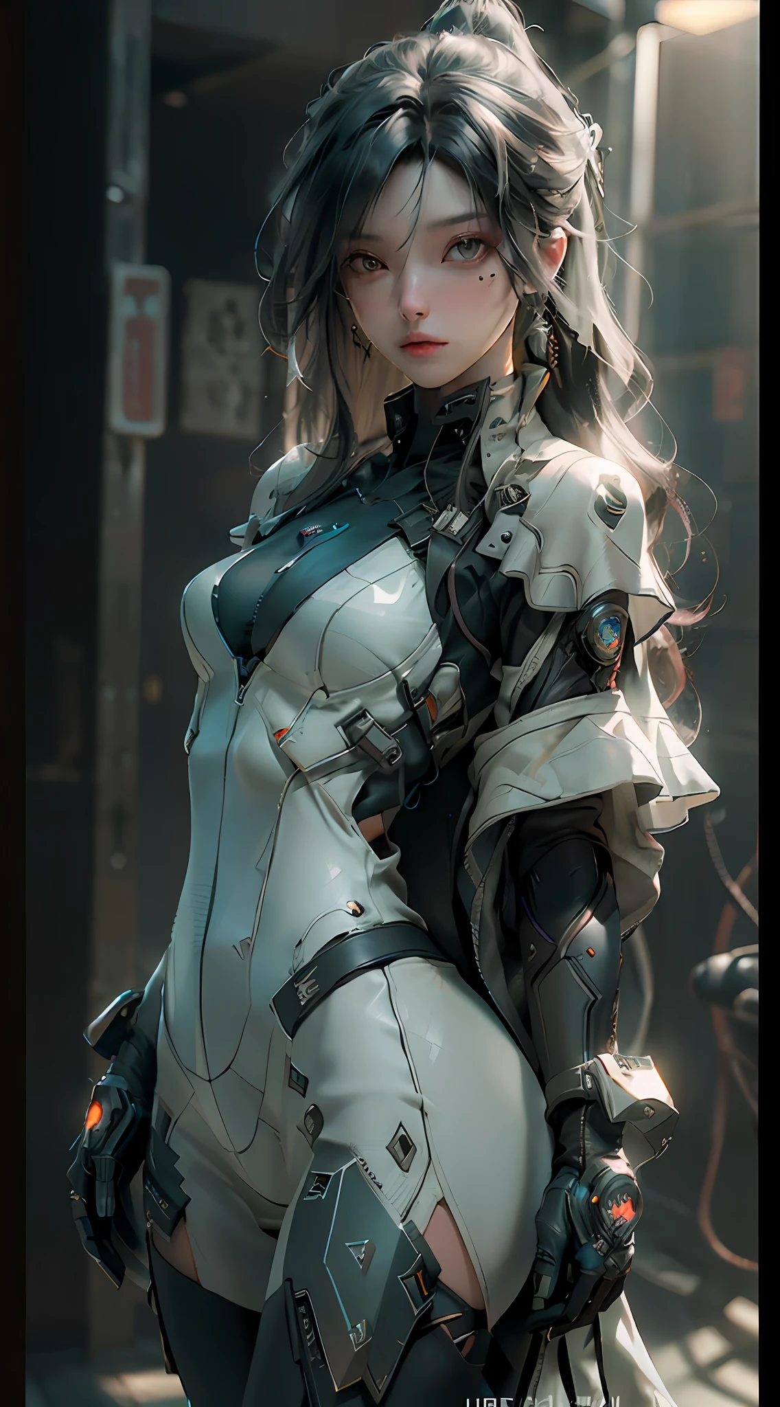 ((Best quality)), ((masterpiece)), (detailed:1.4), 3D, an image of a beautiful cyberpunk female,HDR (High Dynamic Range),Ray Tracing,NVIDIA RTX,Super-Resolution,Unreal 5,Subsurface scattering,PBR Texturing,Post-processing,Anisotropic Filtering,Depth-of-field,Maximum clarity and sharpness,Multi-layered textures,Albedo and Specular maps,Surface shading,Accurate simulation of light-material interaction,Perfect proportions,Octane Render,Two-tone lighting,Wide aperture,Low ISO,White balance,Rule of thirds,8K RAW,