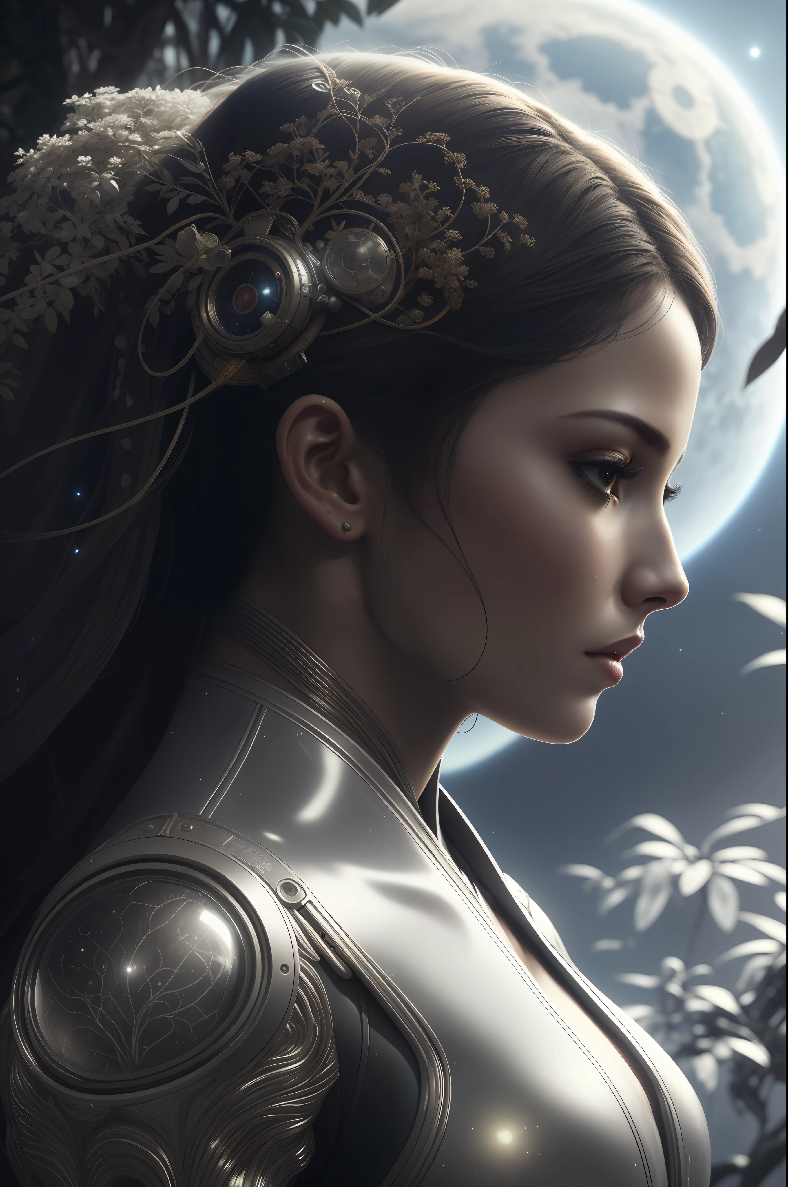 the perfect human model astronaut woman explorer at the midle of the jungle, accurate details, detailed face, fantasy, dramatic, intricate, elegant, highly detailed, digital painting, artstation, concept art, smooth, sharp focus, illustration, art by gustave dore, octane render, 4k