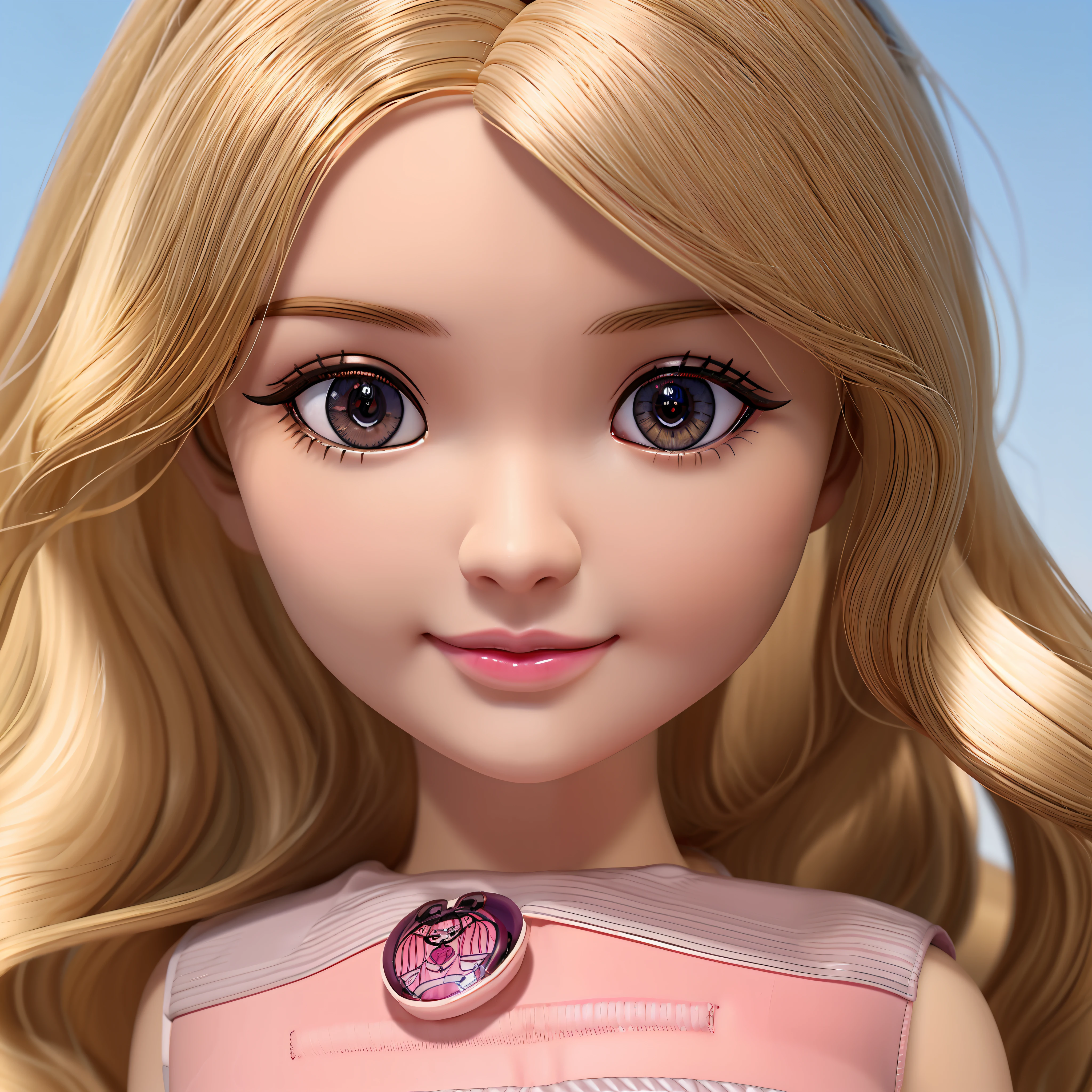 um close up de uma boneca com cabelos loiros e olhosverdes, Pixar Doll Foco Profundo, Retrato da boneca Barbie, longos cabelos loiros e olhos grandes, foto comercial do brinquedo, cabelos loiros e olhos grandes, longos cabelos loiros e olhos grandes, anime barbie em branco, plastic doll, Closeup detalhado, boneca barbie anime, boneca barbie, corpo e olhos detalhados, plastic barbie doll