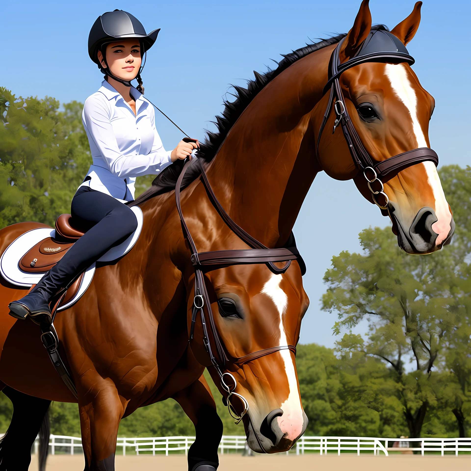 The beauty is on a horse