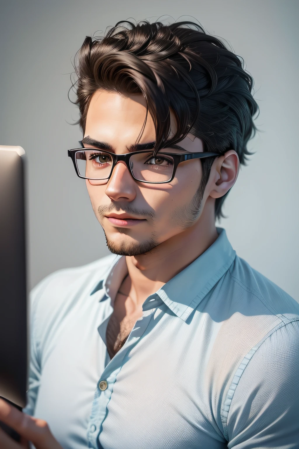 imagem para foto de perfil do Instagram sobre marketing digital, curso online, empreendedorismo digital, dropshipping, ganhar dinheiro com a internet. homem, 22 anos, brasileiro, milionario, empreendedor digital, realista, 8k, melhor qualidade de frente para macbook trabalhando