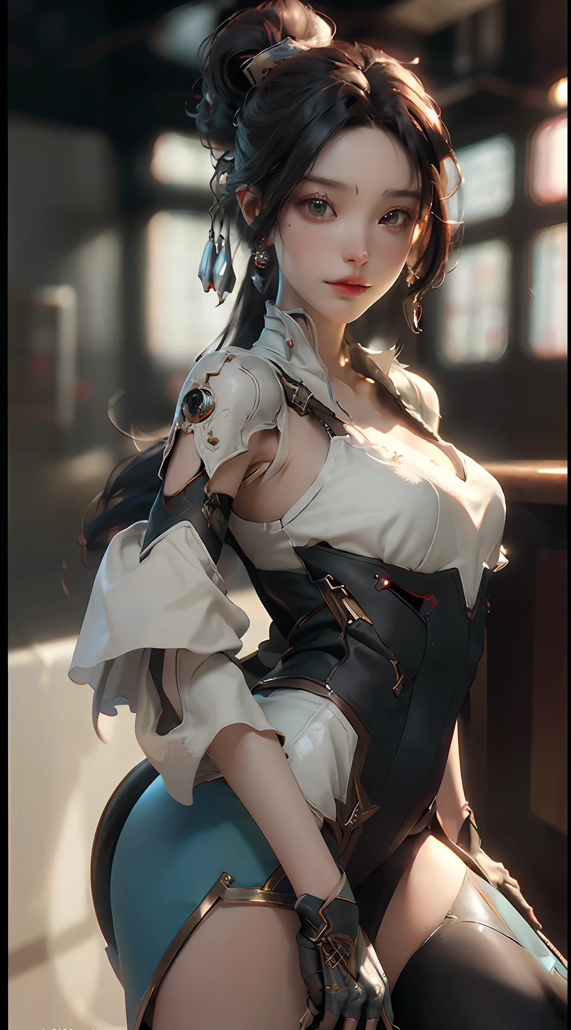 ((Best quality)), ((masterpiece)), (detailed:1.4), 3D, an image of a beautiful cyberpunk female,HDR (High Dynamic Range),Ray Tracing,NVIDIA RTX,Super-Resolution,Unreal 5,Subsurface scattering,PBR Texturing,Post-processing,Anisotropic Filtering,Depth-of-field,Maximum clarity and sharpness,Multi-layered textures,Albedo and Specular maps,Surface shading,Accurate simulation of light-material interaction,Perfect proportions,Octane Render,Two-tone lighting,Wide aperture,Low ISO,White balance,Rule of thirds,8K RAW,