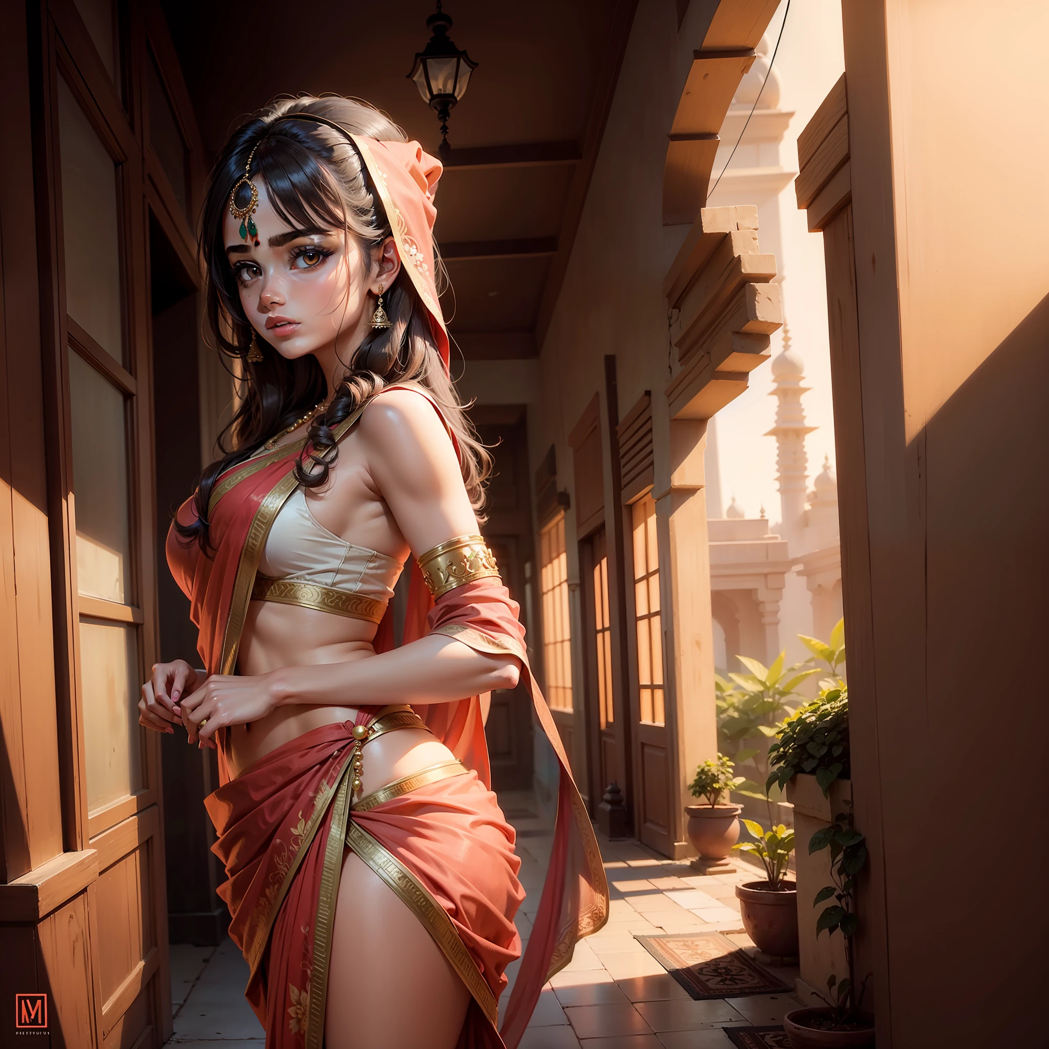 Beautiful Indian girl in saree in a anime world