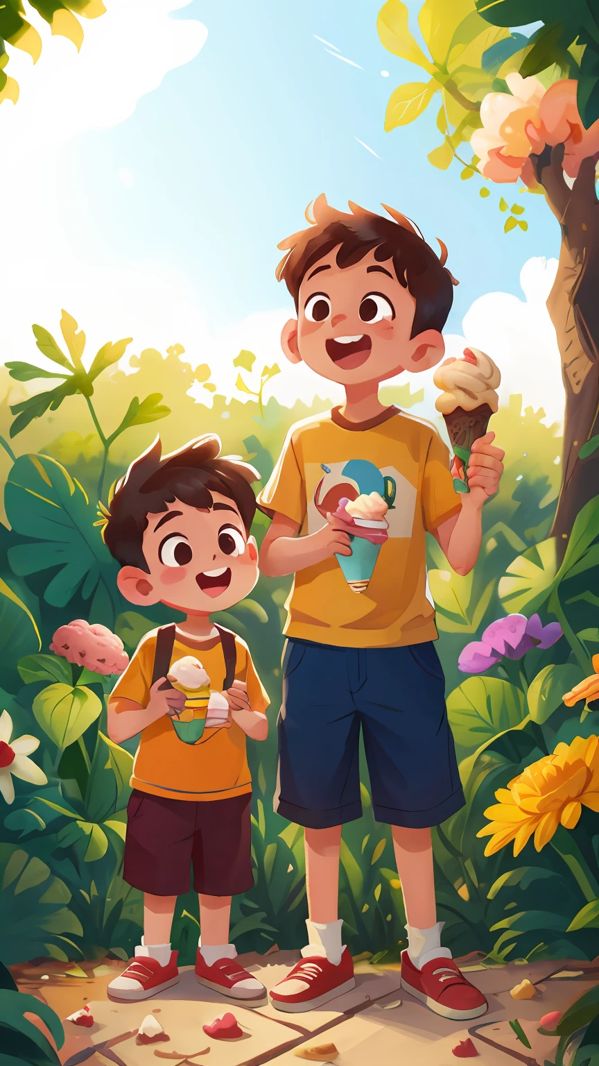Two boys had a lot of fun eating ice cream