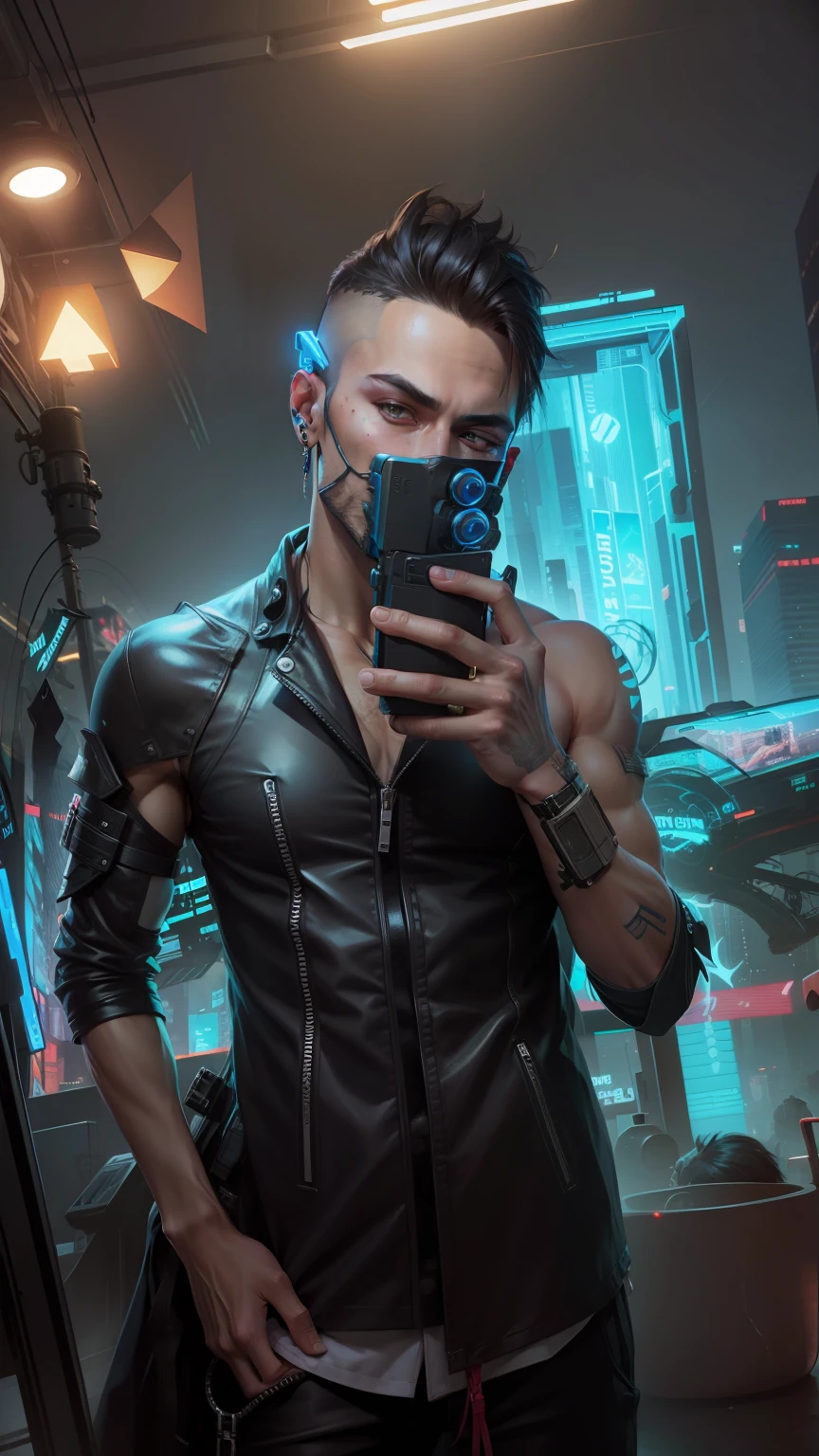 change background cyberpunk handsome boy, realistic face , realistic face and body