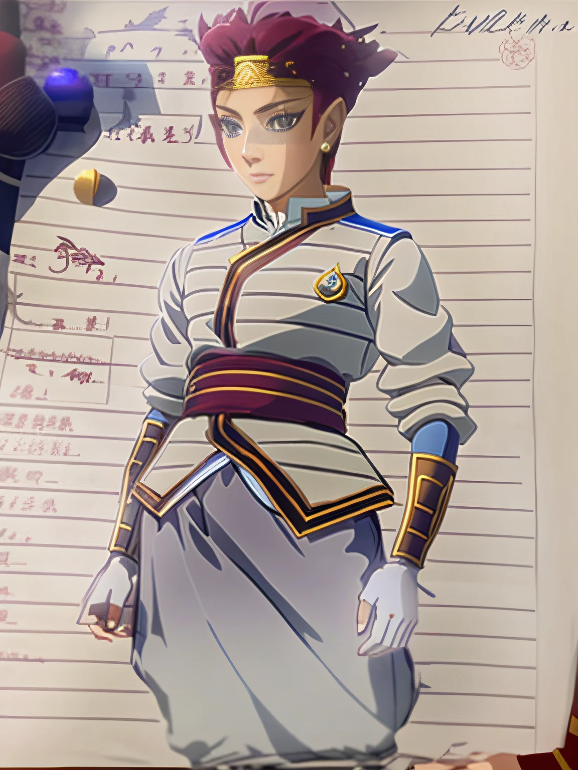 Someone is drawing a picture of a man in a uniform, inspirado em Fan Kuan, inspirado em Jean Xceron, inspirado em Tomioka Tessai, como um personagem de anime, protagonista feminina 👀 :8, personagem de anime, inspirado em Thyrza Anne Leyshon, Beautiful androgynous prince, inspirado por Li Chevalier, personagem de anime; arte de corpo inteiro