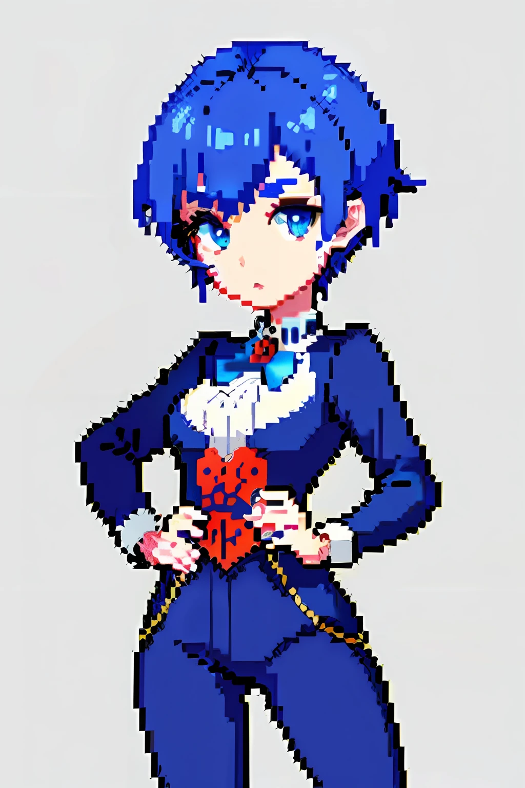 Blue hair, Spidey, (tmasterpiece, top-quality, best qualityer), pix, pixelart, 1girll, (best qualityer:1.3),(tmasterpiece:1.1),(illustratio:1.2),(ultra - detailed:1.2)