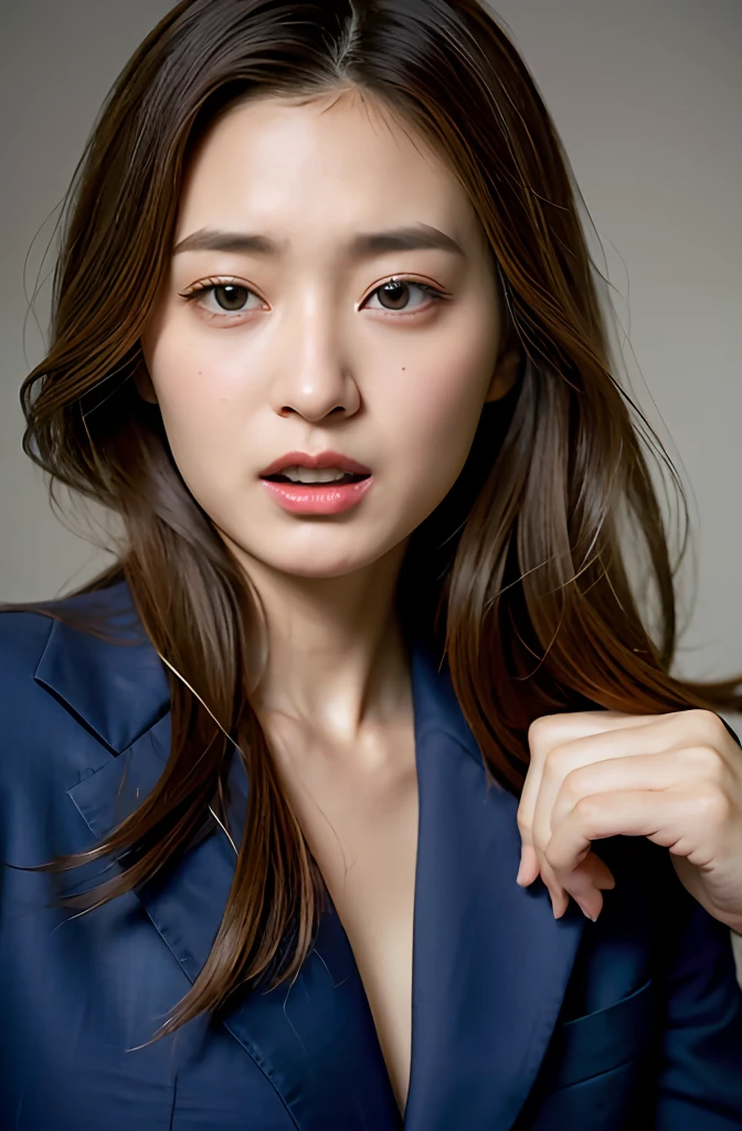 (top-quality、masterpiece:1.2)、femele、portlate、(((Suits)))、a beautiful detailed girl, extremely detailed eye and face, beatiful detailed eyes、get angry、Irritated、Racy、Hold your head、Irritated、mournful、be bothered、shout out、Opening Mouth、glabella、Wrinkles between the eyebrows、Open mouth、shout out、Uruuru、be bothered、shout out、oguchi