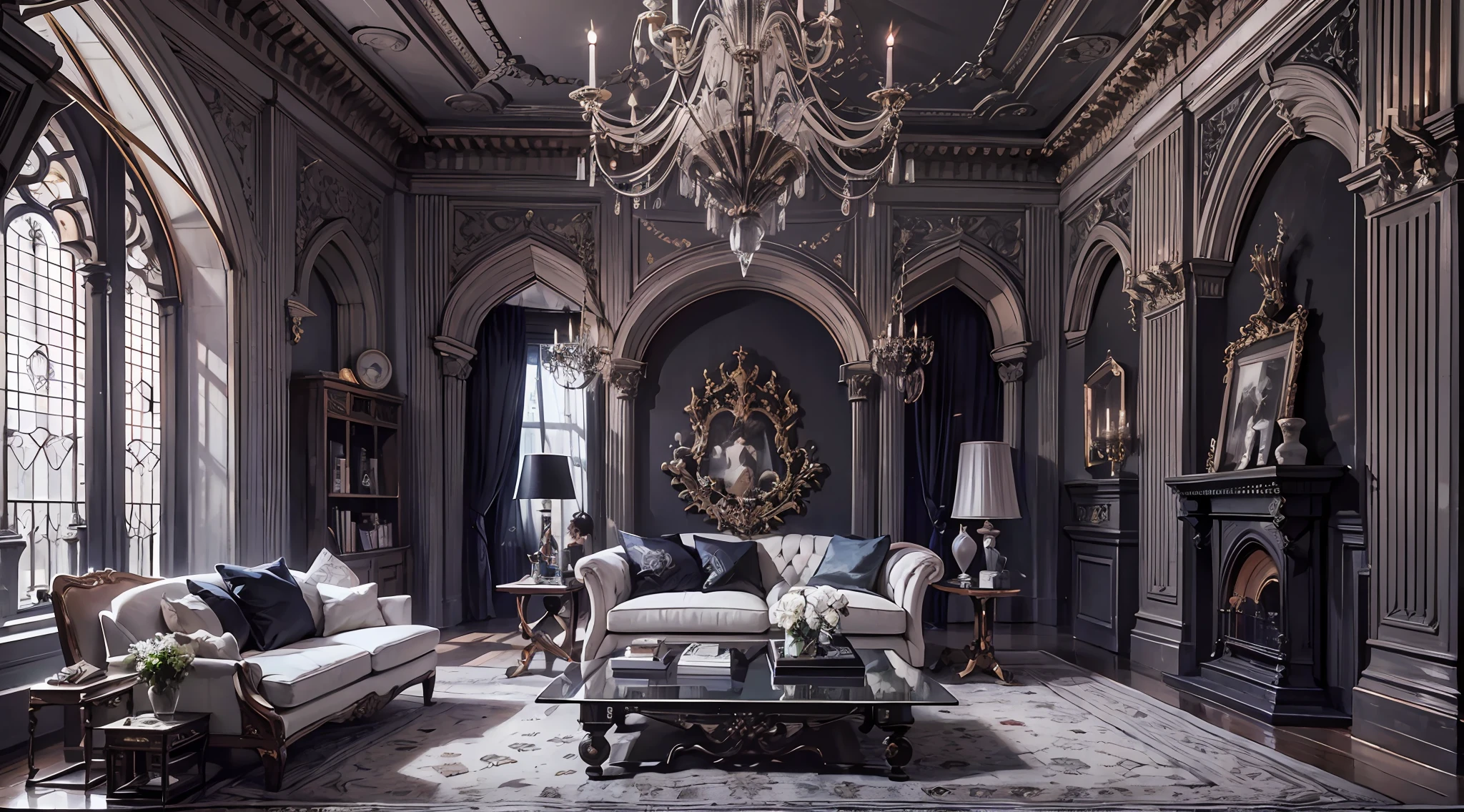 in style of Gothic art , interior design, realistic,White Balance, Polychromatic-Colors, long shot, Sony A7R, highly detailed, 8k resolution, volumetric lighting,White Balance, Polychromatic-Colors, Evil, Plasma Globe, Accent Lighting, insanely detailed and intricate, hypermaximalist, elegant, ornate, hyper realistic, super detailed