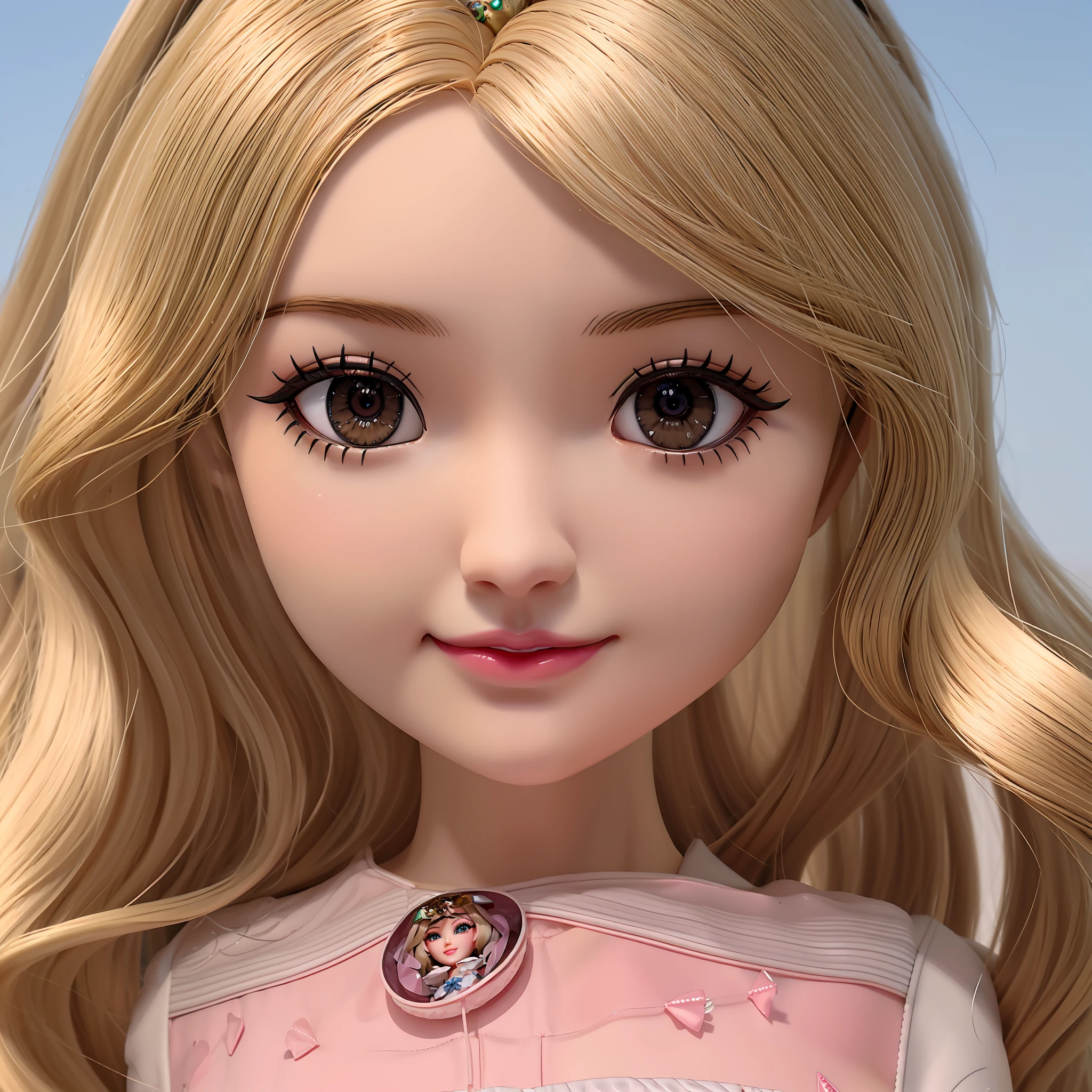 um close up de uma boneca com cabelos loiros e olhos verdes, Pixar Doll Foco Profundo, Retrato da boneca Barbie, longos cabelos loiros e olhos grandes, foto comercial do brinquedo, cabelos loiros e olhos grandes, longos cabelos loiros e olhos grandes, anime barbie em branco, plastic doll, Closeup detalhado, boneca barbie anime, boneca barbie, corpo e olhos detalhados, plastic barbie doll