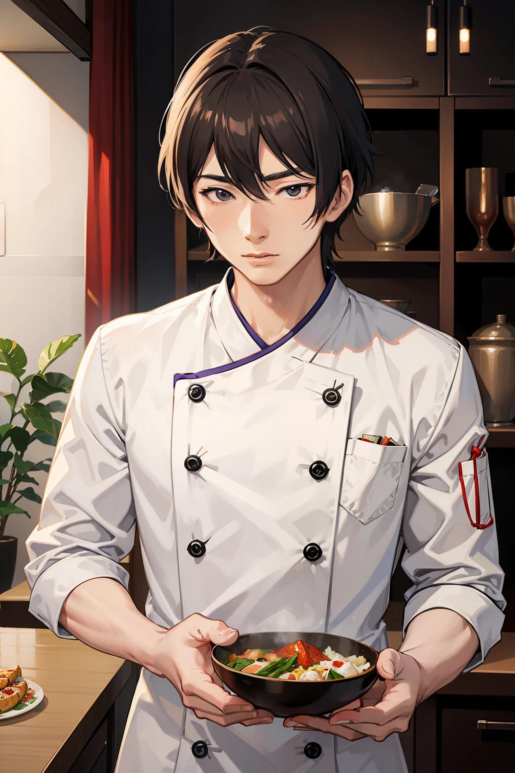 realistic anime japonese chef man