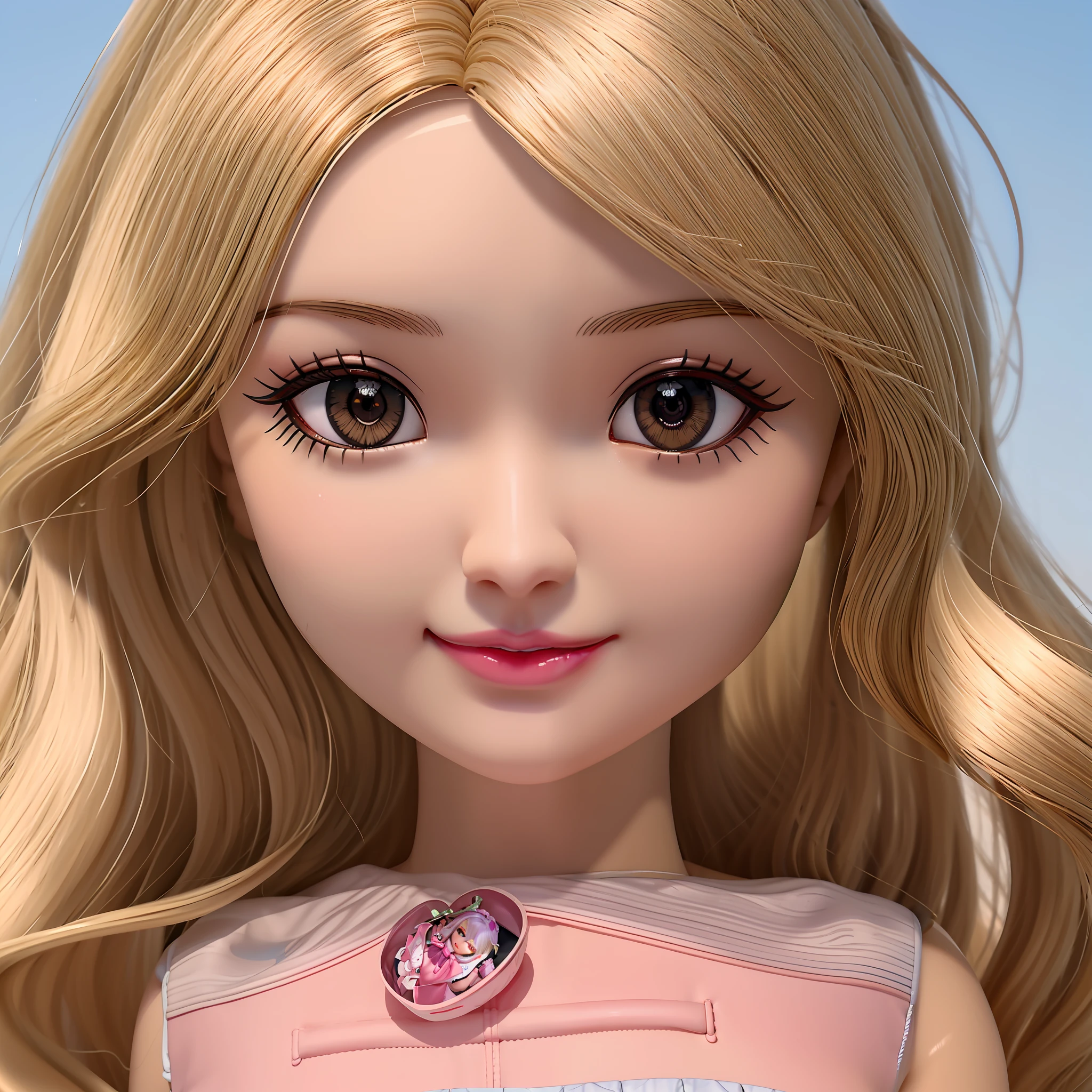 um close up de uma boneca com cabelos loiros e olhos verdes, Pixar Doll Foco Profundo, Retrato da boneca Barbie, longos cabelos loiros e olhos grandes, foto comercial do brinquedo, cabelos loiros e olhos grandes, longos cabelos loiros e olhos grandes, anime barbie em branco, plastic doll, Closeup detalhado, boneca barbie anime, boneca barbie, corpo e olhos detalhados, plastic barbie doll
