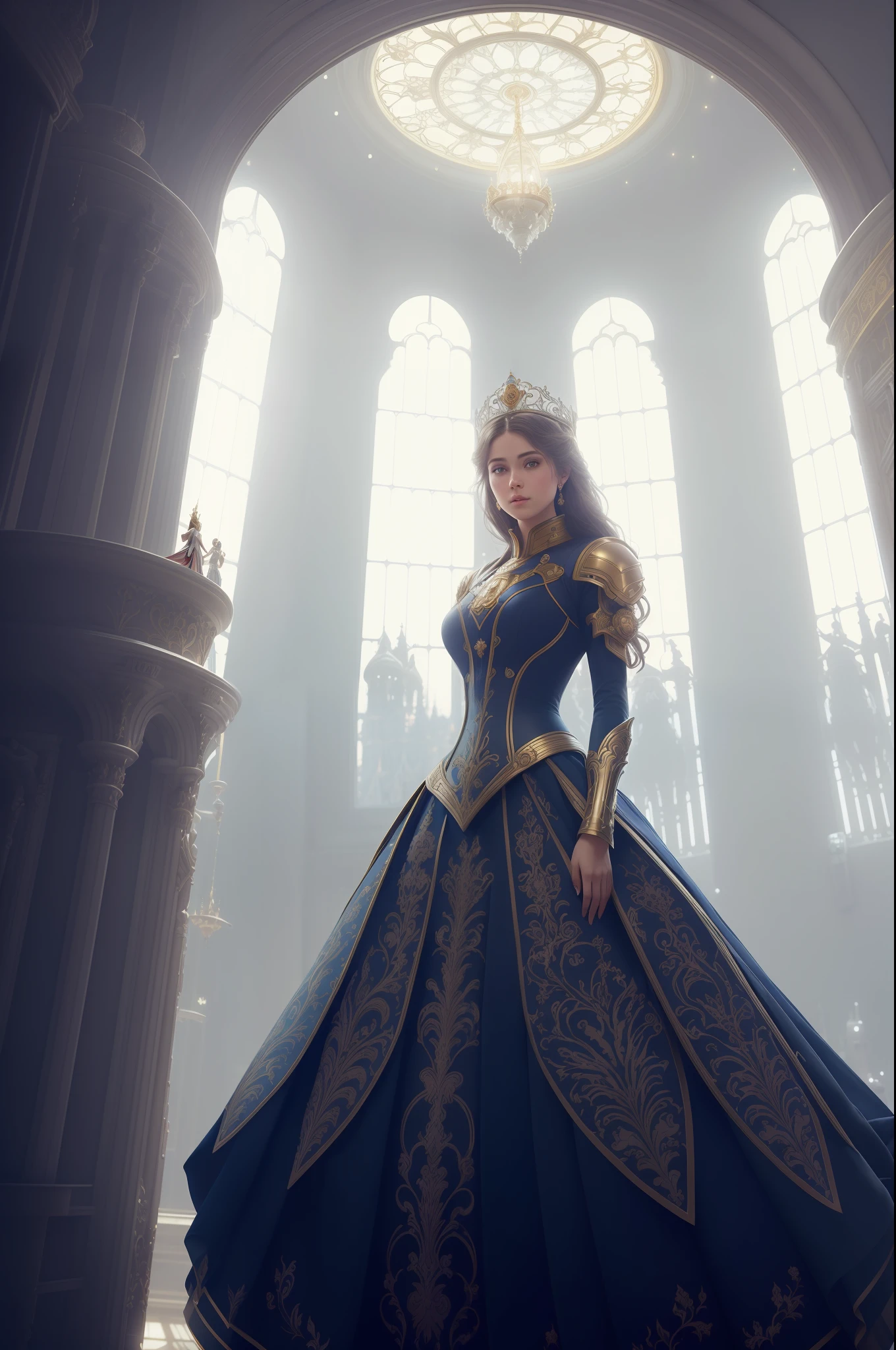 the perfect human model princess in a royal party at a space station with big windows, accurate details, detailed face, fantasy, dramatic, intricate, elegant, highly detailed, digital painting, artstation, concept art, smooth, sharp focus, illustration, art by gustave dore, octane render, 4k