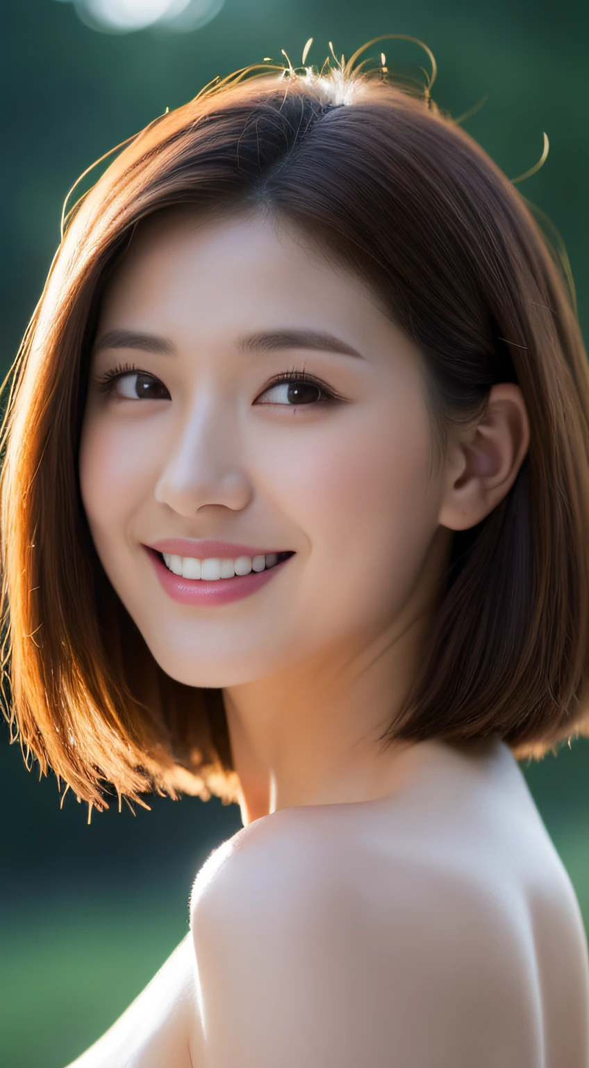 （((Black Widow Costume))）、Petite woman with brown hair 20 years old、goddes、bloom、lensflare、(8K、raw、proffesional、top-quality、​masterpiece:1.2)、(realisitic、Photorealsitic:1.37)、ultra-detailliert、(25mm portrait front view)、(Highest Details Skins:1.upreme Detail Face:1.2)、Cinematographic lighting、1womanl、japanes、Short-cut brown hair、(Windy)、Warm white light、An embarrassed smile、shot from front、((top-quality、8K、​masterpiece:1.3))、Beautiful woman with perfect figure:1.4、Sler Abs:1.3、((dark brown  hair、Colossal tits:1.2ighly detailed facial and skin texture、A detailed eye、二重まぶた、Colossal tits、