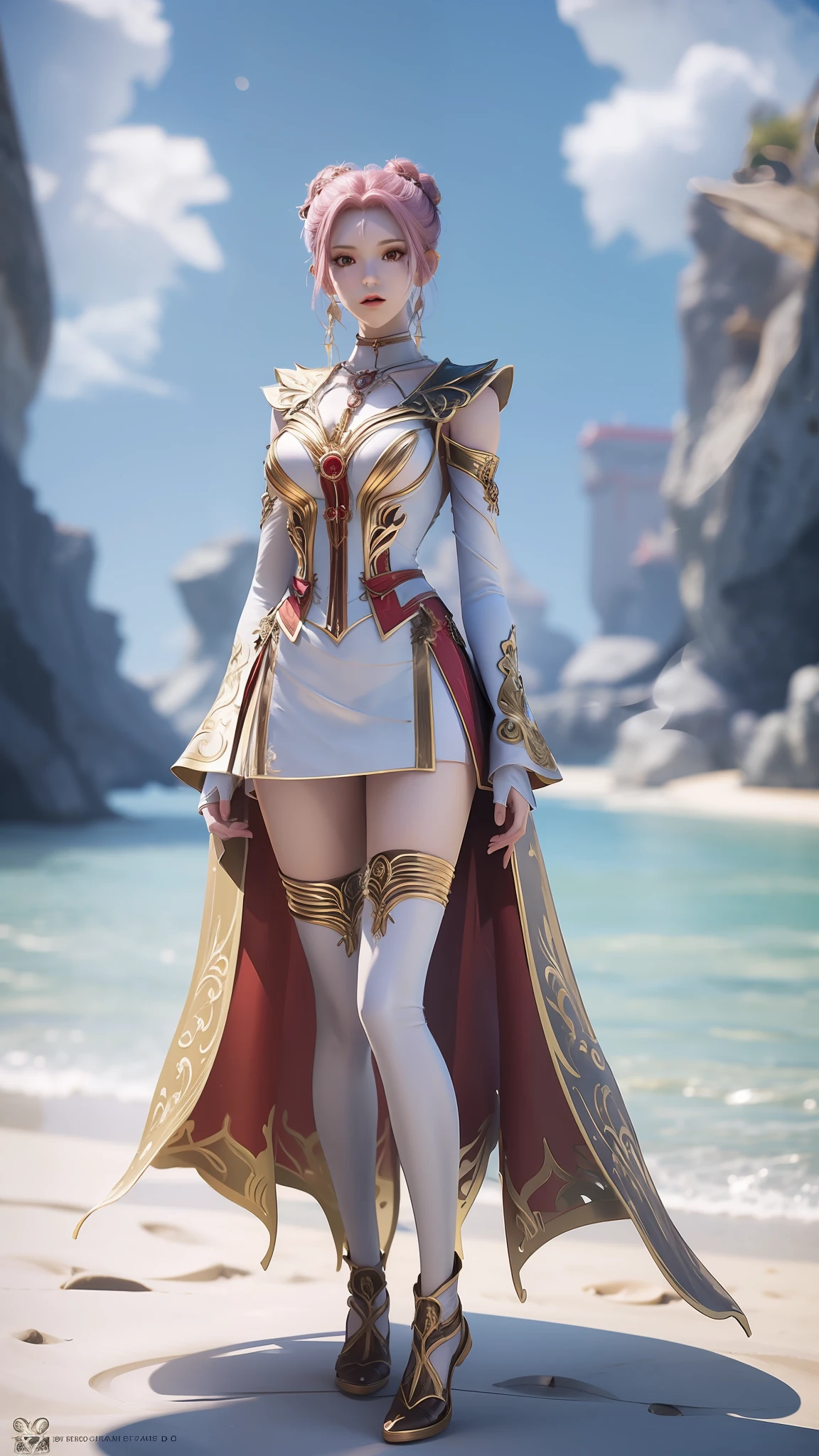 Anime girl in white dress walking on beach, fantasyoutfit, fantasy style clothing, 3 D rendering character art 8 K, realistic fantasy rendering, stuning fantasy 3 d render, wearing fantasy clothing, render of a cute 3d anime girl, 8K high quality detailed art, photorealistic anime girl rendering, anime styled 3d, hyper-detailed fantasy character