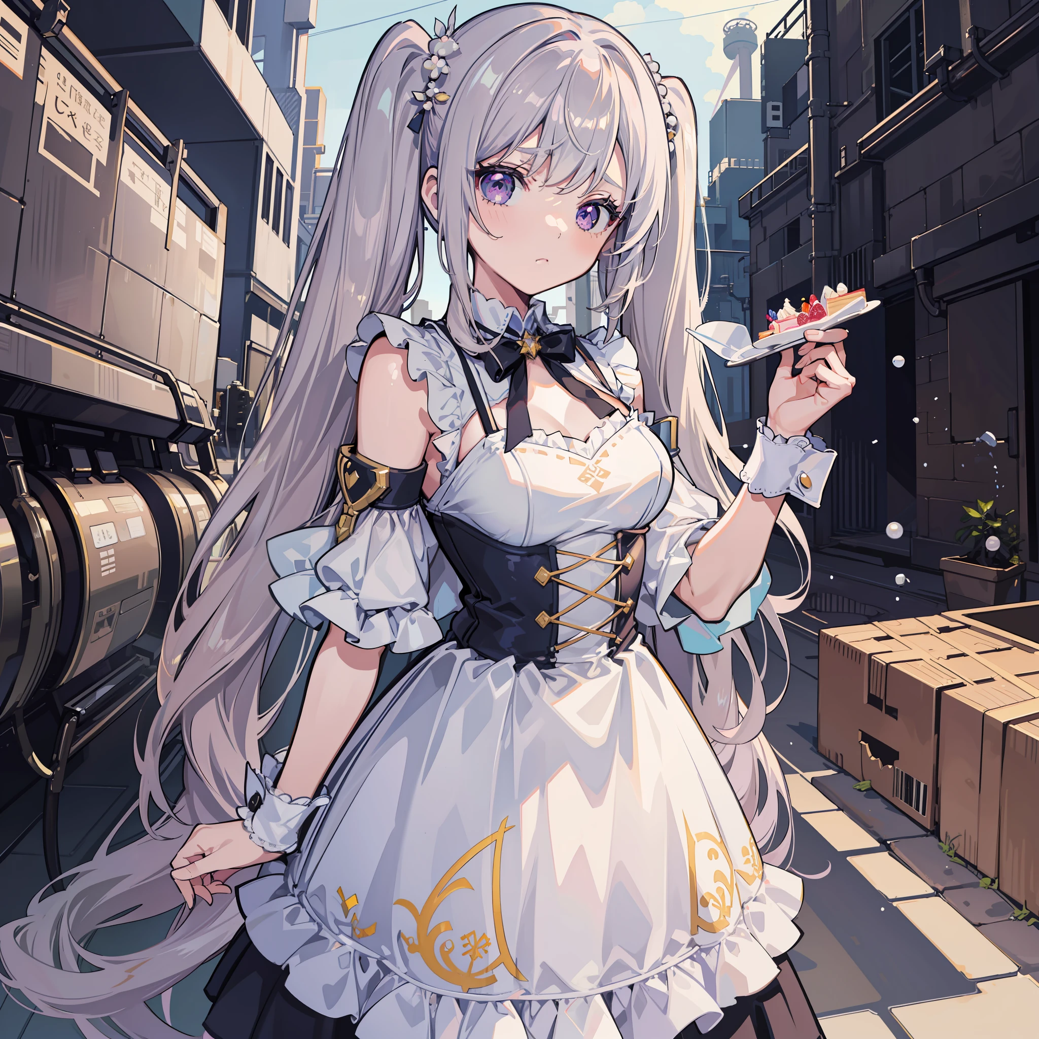 masterpiece, best quality, 1girl, solo, voxel art,
nuclear powerplant, white girl,
ivory hair, mauve eyes, upset,
absurdly long hair, low twintails,
cake dress, trim dress,
ribbon, Plant Hair Ornament , Pearls, Arm cuffs,
classic, medieval, noble