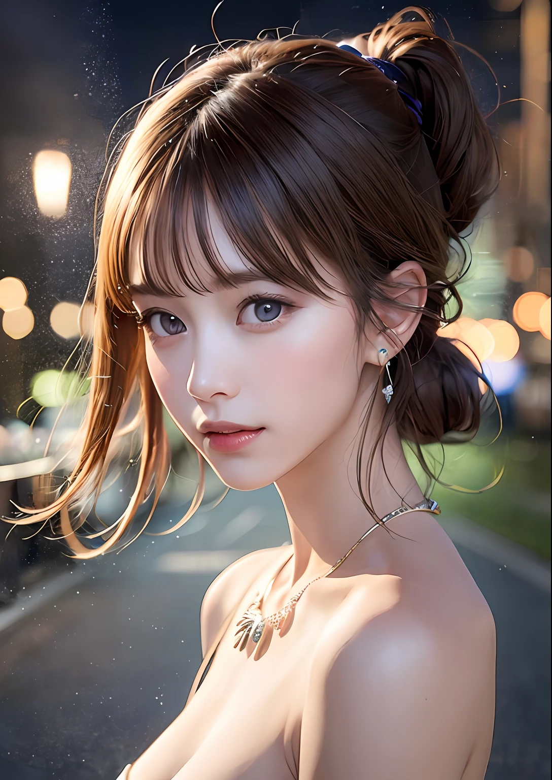 (Standing on a dark street),(streetlights),(low-key lighting),(natta),Random posture, (extremely delicate and beautiful work), (​masterpiece), 1girl in, Full naked girl, highDetails, West Creek, Warped ponytail, Charming look, Beautiful and clear eyes, green pupils, delicate necklaces, Delicate earrings, (fullnude)、Simple blurred background, Super Detailed Description, Beautiful fece, Charming, Ultra-definition painting, delicated face, Delicate figures, thin clavicle, Beautiful lips, Beautiful breasts, Soft back view, mix4,(8K, Raw photography, Top image quality, masutepiece:1.2), (Realistic, Realistic:1.37),***1人,cute little,A city scape, natta, Sateen,Wetty、Professional Writing、Photon mapping、Radio City、physically-based renderingt、