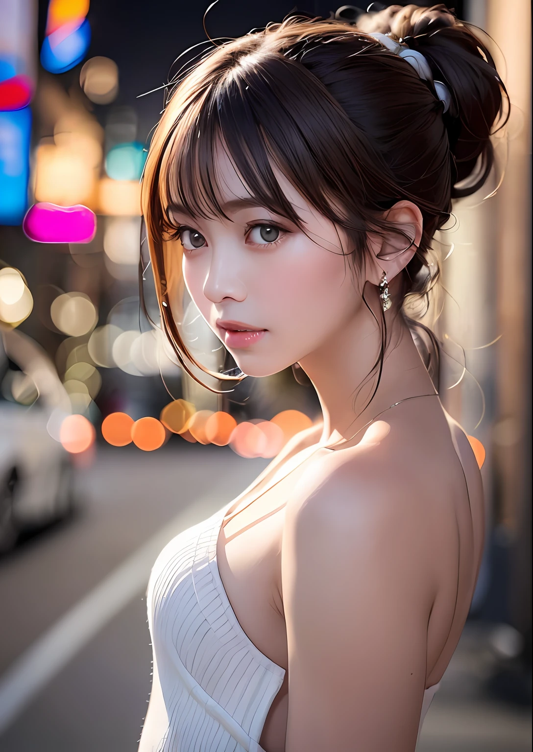 (Standing on a dark street),(streetlights),(low-key lighting),(natta),Random posture, (extremely delicate and beautiful work), (​masterpiece), 1girl in, Full naked girl, highDetails, West Creek, Warped ponytail, Charming look, Beautiful and clear eyes, green pupils, delicate necklaces, Delicate earrings, (fullnude)、Simple blurred background, Super Detailed Description, Beautiful fece, Charming, Ultra-definition painting, delicated face, Delicate figures, thin clavicle, Beautiful lips, Beautiful breasts, Soft back view, mix4,(8K, Raw photography, Top image quality, masutepiece:1.2), (Realistic, Realistic:1.37),1人,cute little,A city scape, natta, Sateen,Wetty、Professional Writing、Photon mapping、Radio City、physically-based renderingt、