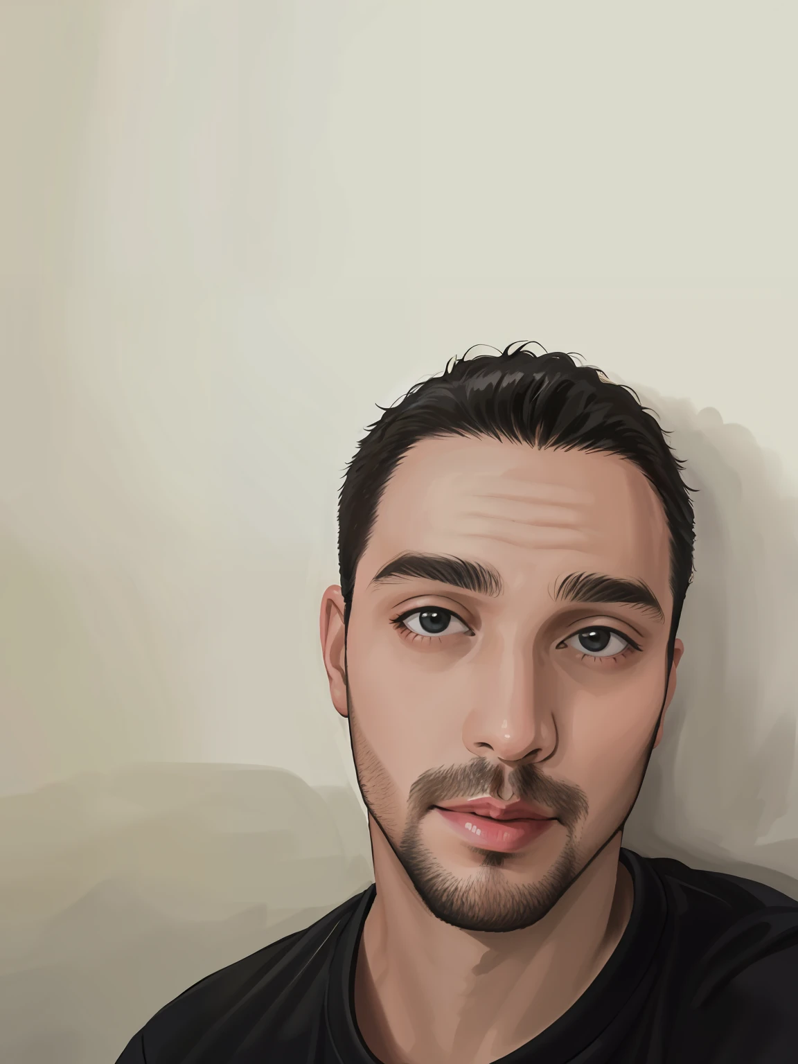 Homem de camisa preta, cabelo curto preto, com 27 anos, em uma foto de perfil profissional, a selfie photograph in ultra high resolution.