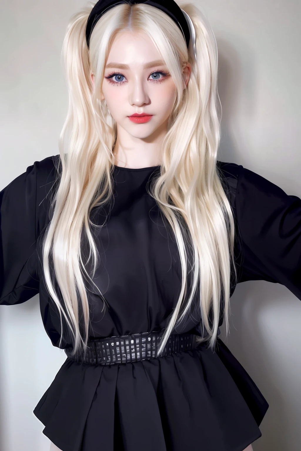 (8k, 4k, best quality, highres, ultra high res:1.1), (masterpiece, realistic, photo-realistic:1.1), 1girl, face, close-up, twintails, blonde hair, black eyes, red lips, (looking at viewer:2), absurdly long hair, long eyelashes, eyeshadow, small face, big eyes,
bare shoulders,
high contrast,