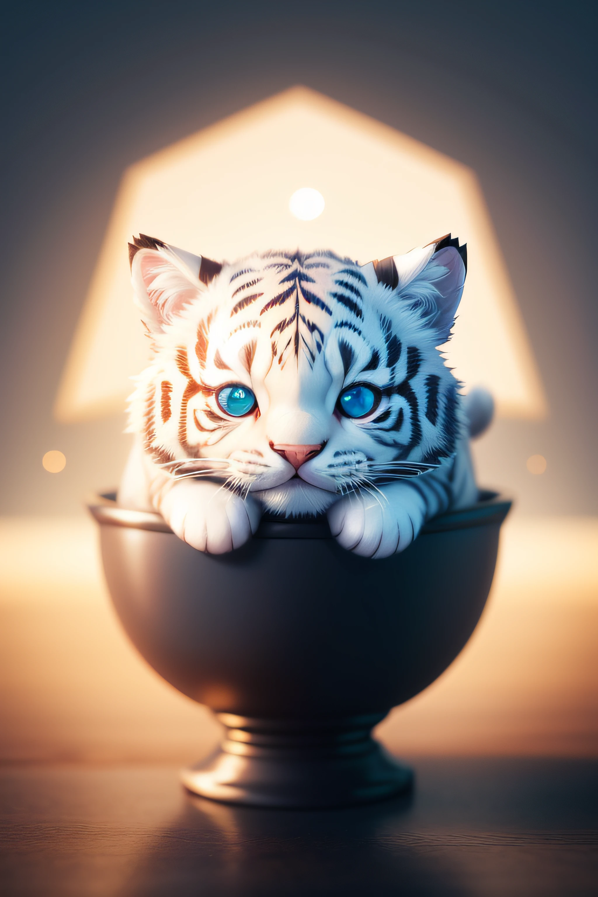 cute tiny hyperrealistic white tiger with different color eyes waring a necklace, Chibi, adorable and fluffy, logo design, cartoon, cinematic lighting effect, charming, 3D vector art, cute and quirky, fantasy art, bokeh, hand-drawn, digital painting, soft lighting, isometric style, 4K resolution, photorealistic rendering, highly detailed clean, vector image, photorealistic masterpiece, professional photography, simple space backdrop, flat white background, isometric, vibrant vector