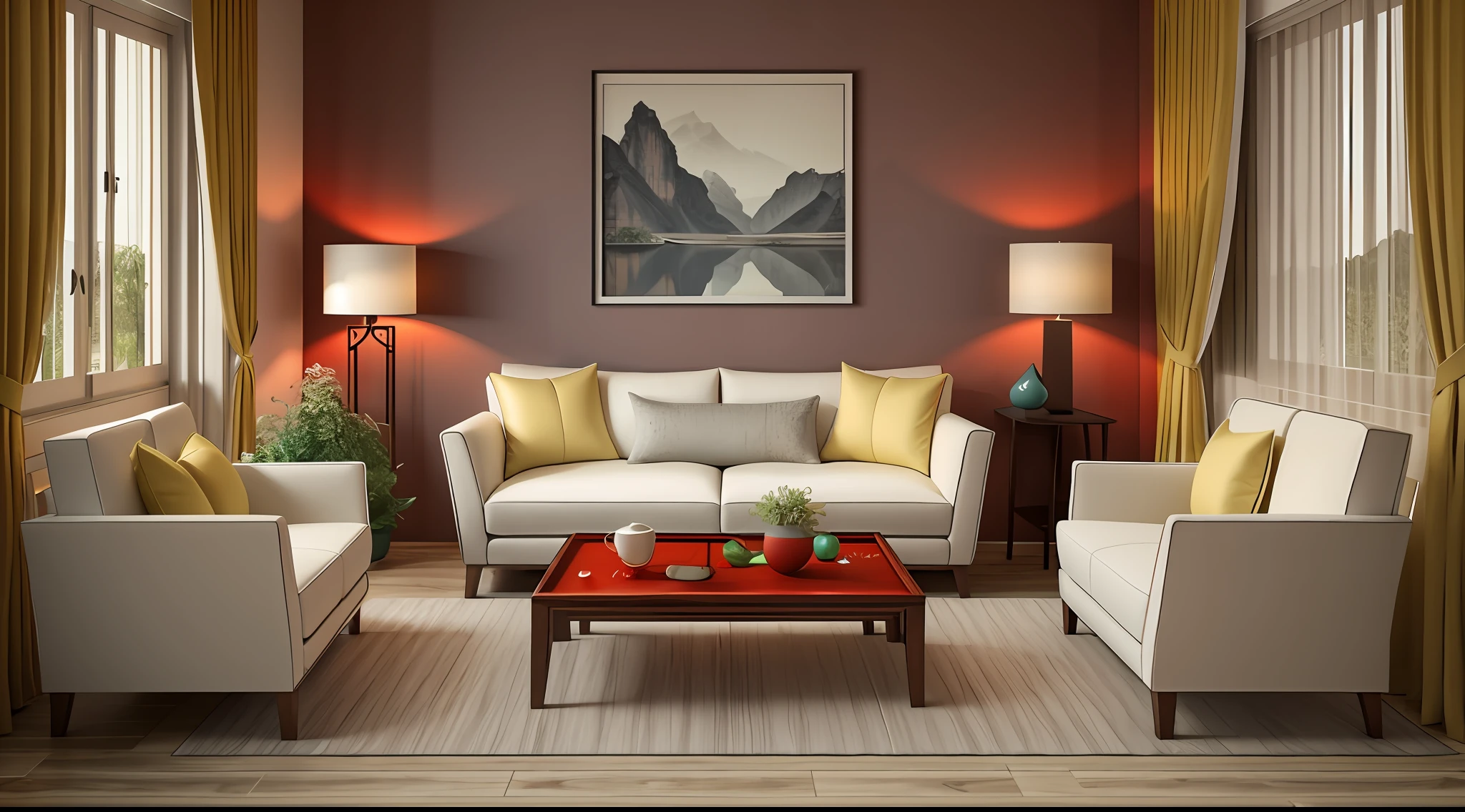 Interior living room design，3D，Ancient Chinese home design，Broaden your horizons，Designer level，Color blocking