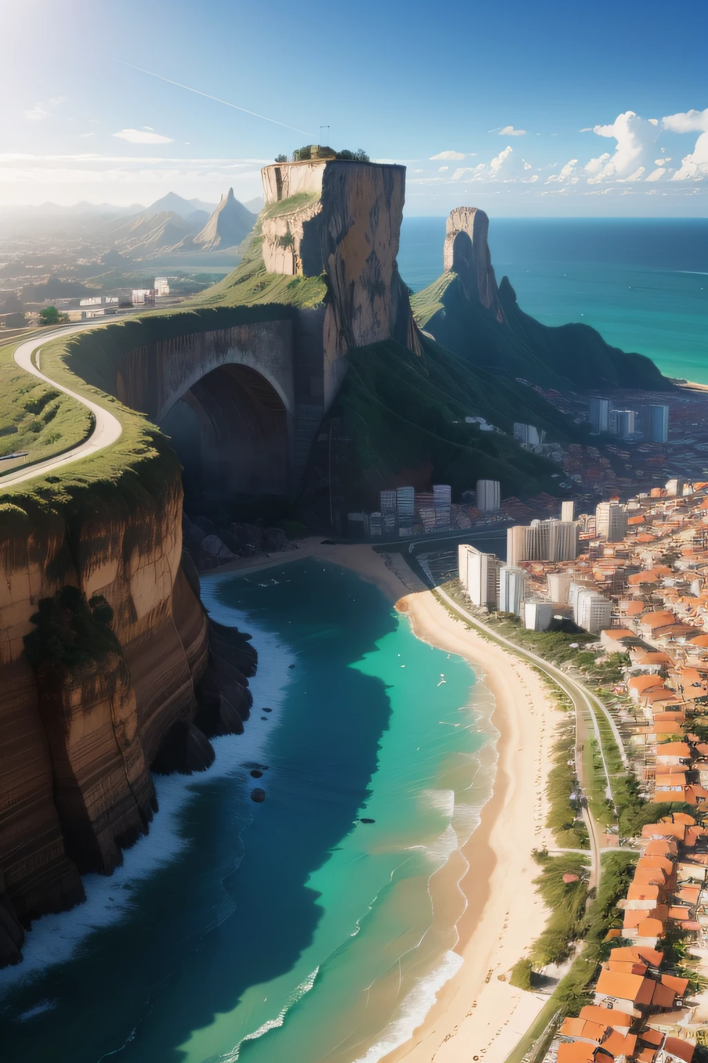 cidade quebrada predios caidos terremoto , (realista) (iluminacao cinema )
