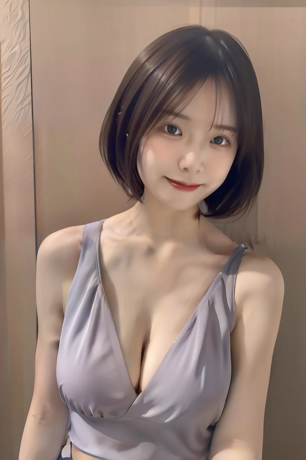 (top-quality、8K、​masterpiece、nffsw:1.2)Pictures of cute women、large full breasts、Short bob hair、The upper part of the body、Feminine、Swimsuit、simple background、Kamimei