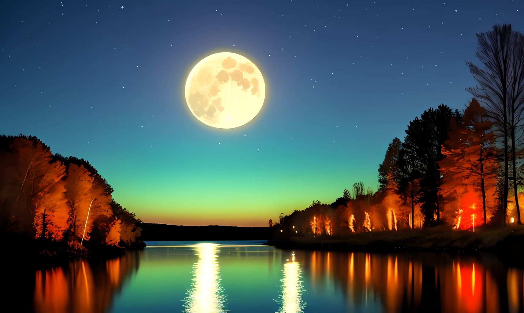 A bright moon on the lake,Poignant