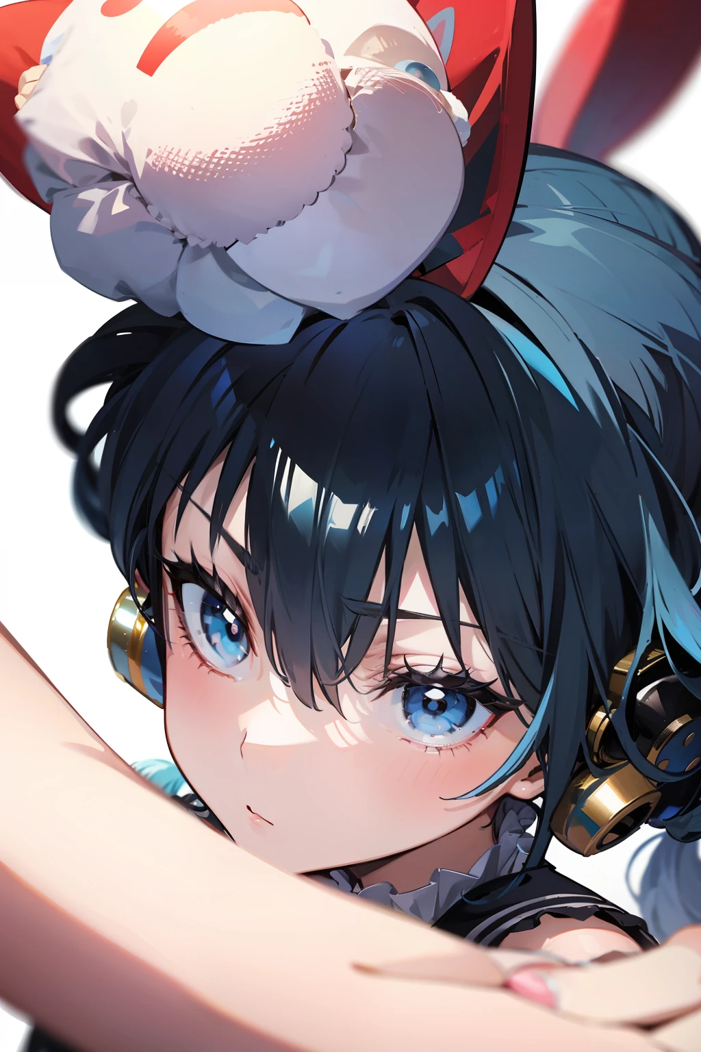 a close up of a cartoon character holding a pom pom,