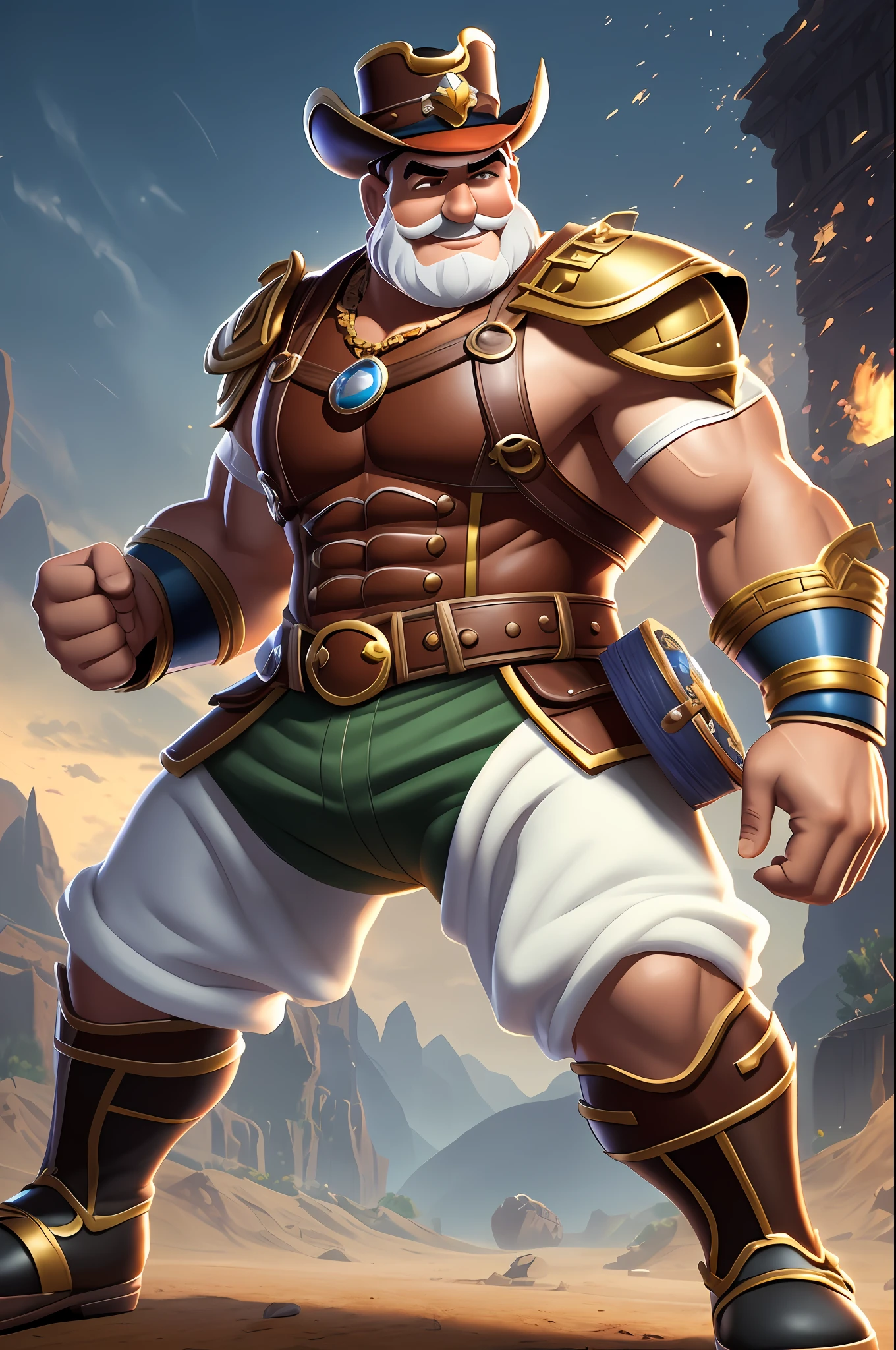 Treasure Man, 70 years old, a sturdy and kind character, carrying a shiny chest and protecting what is valuable, It is endowed with unparalleled strength, protecting the treasure chest that holds the riches and prosperity of humanity, concept character, a full body character, cute, smiling, white background, in the style of children's book illustrations, style super hero, Disney and Pixar style animation, unreal engine, 8k, detailed --auto --s2