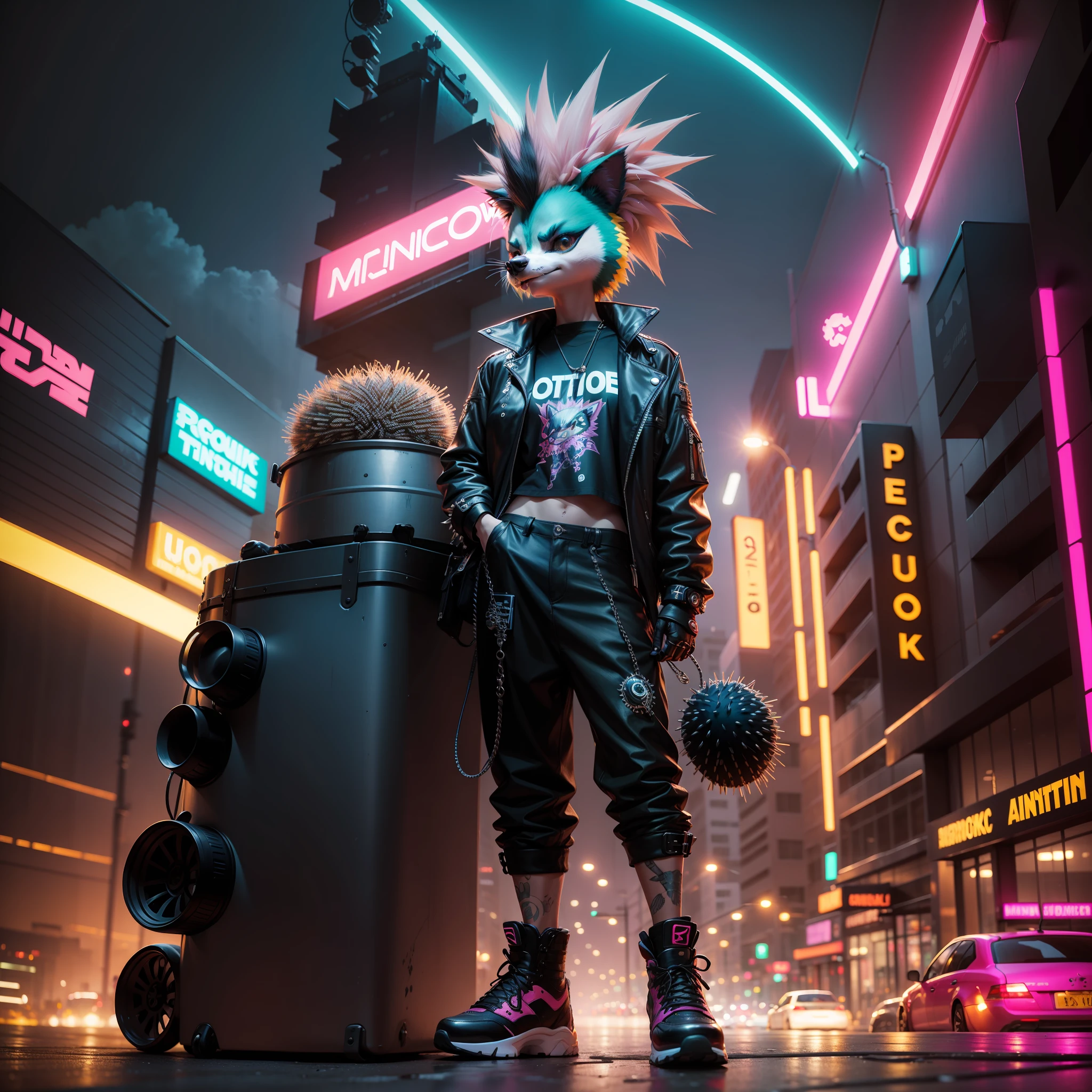 neon punk anthropomorphic porcupine --auto