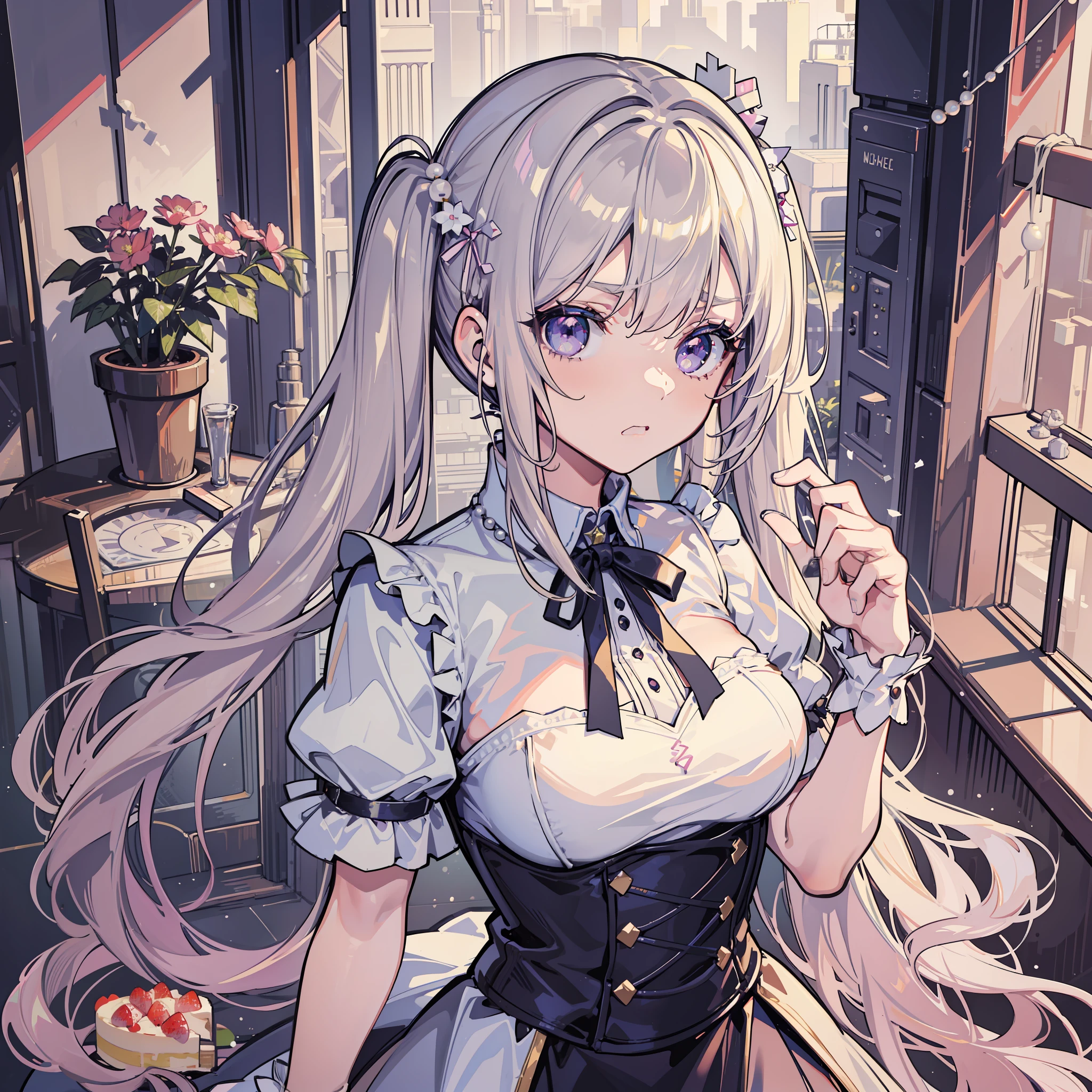 masterpiece, best quality, 1girl, solo, voxel art,
nuclear powerplant, white girl,
ivory hair, mauve eyes, upset,
absurdly long hair, low twintails,
cake dress, trim dress,
ribbon, Plant Hair Ornament , Pearls, Arm cuffs,
classic, medieval, noble