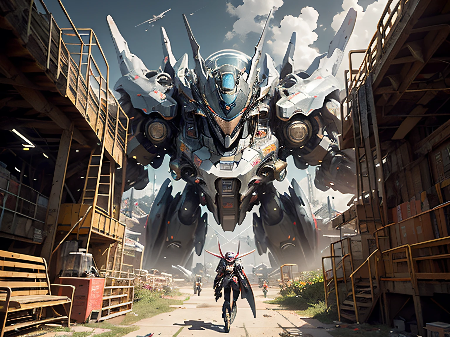 ((Best quality)), ((masterpiece)), (highly detailed:1.3), 3D, prette,(cyberpunk:1.2) ,In space,Starcloud,holding_weapon,(1Female mecha:1.3),Facing the audience,glowing light eyes,full bodyesbian,(are flying,Dive down,dyna,dynamic blur:1.4),(huge mecha wings:1.6),Look up,glowing_eyes,mecha,in a panoramic view,The background is the Earth,Starcloud,space,Particle,Realistis,HDR(HighDynamicRange)、Ray traching、NVIDIA RTX、Hyper-Resolution、illusory 5、sub surface scattering、PBR Texture、post-proces、Anisotropy Filtering、depth of fields、maximum definition and sharpness,Many-Layer Textures、Albedo and Specular maps、Surface shading、Accurately simulate light-material interactions、perfectly proportions、Octane Render、twotonelighting、largeaperture、Low ISO、White balance、the rule of thirds、8K RAW、High efficiency sub-pixels,sub-pixel convolution,Fly to the moon,Moon,moon landing,Machine gun artillery
