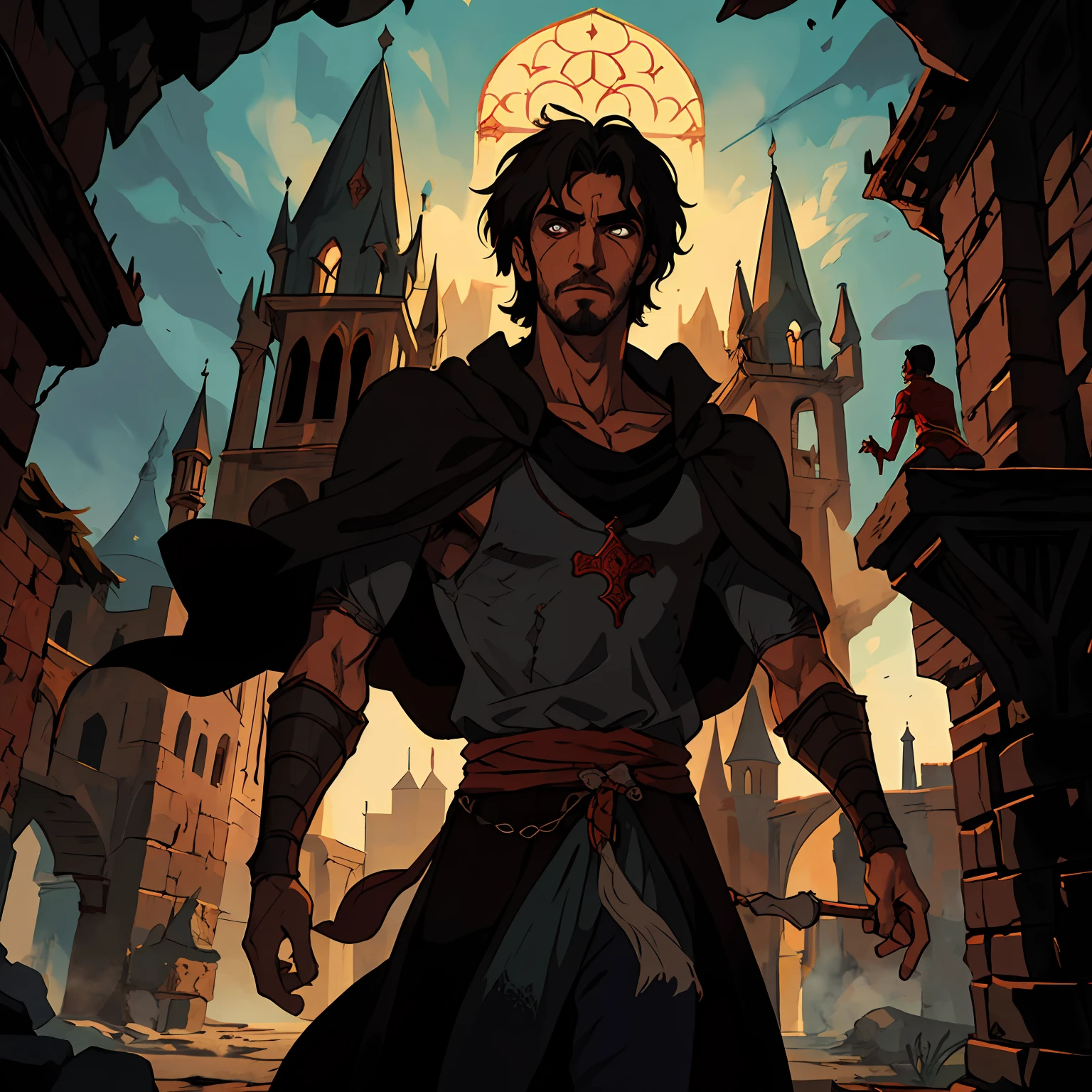 prince of persia, Medieval style horror illustration for a medieval horror RPG