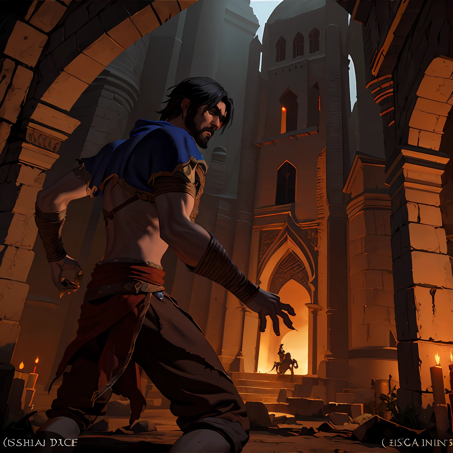 prince of persia, Medieval style horror illustration for a medieval horror RPG anime 3d art gaming graphichs realistic digital art 8k