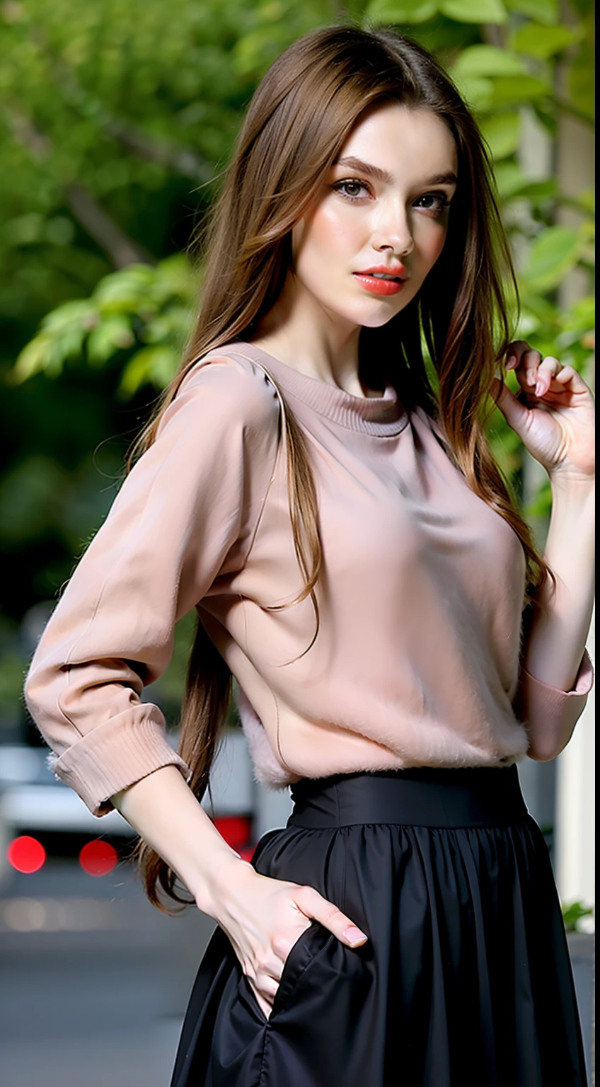 Fashion model 18 years old [[[[closeup cleavage]]]], [[[[boobgasm]]]], [[[[coll]]]], [[[[bshoulders]]]], perfect  eyes, Perfect iris，Perfect lips，perfect teeth，Perfect skin，Long face，slender nose，Soft front light，hdr，Movie girl，long whitr hair，Long hair with a shawl，Long hair like a waterfall，Green trees and flowers in the background，（pastel colour：1.2）