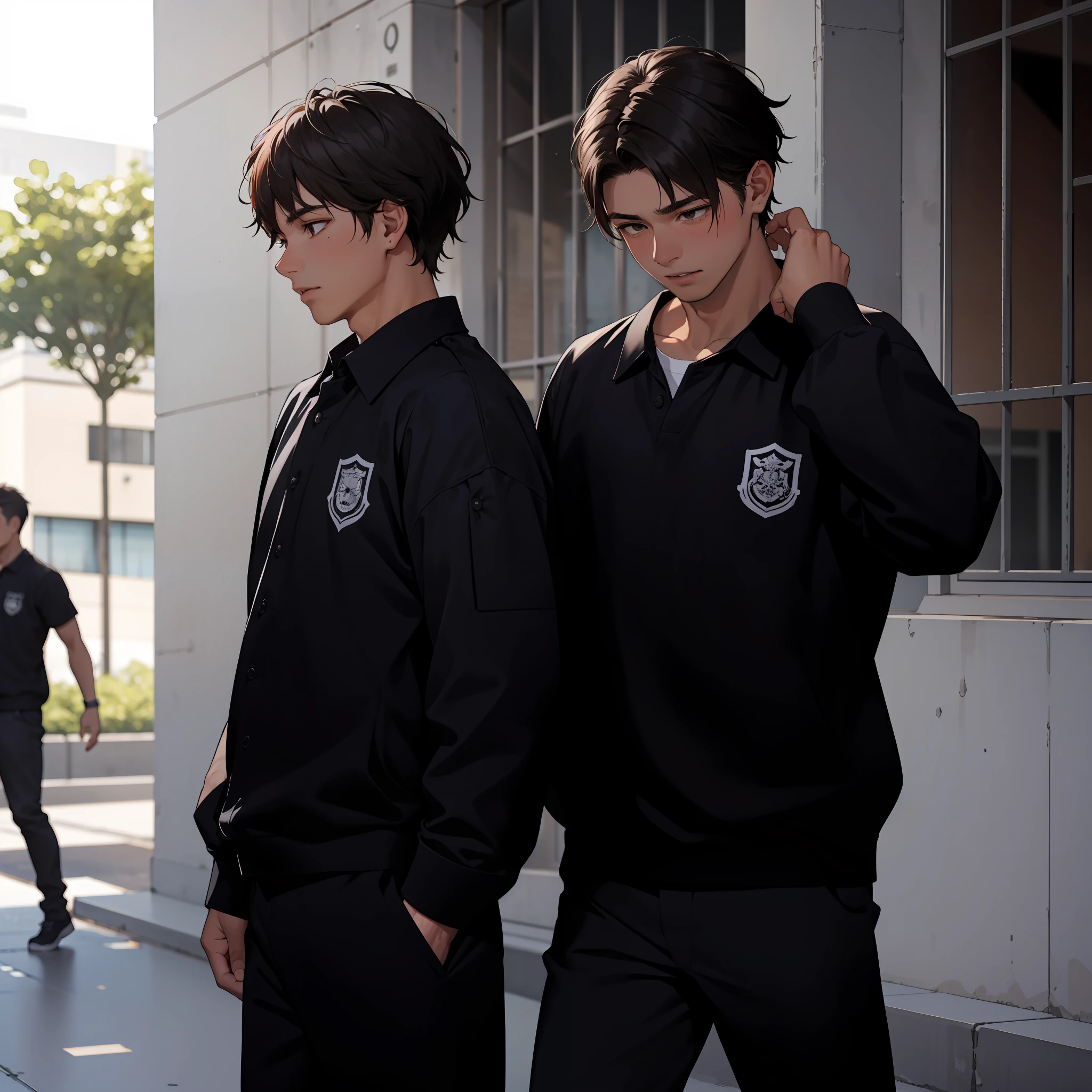 Mourning -yelds ded in black mourn the death of their brown-skinned children, hermano latino de pelo naranja, estan en la escuela hablan preocupados sobre algo importante